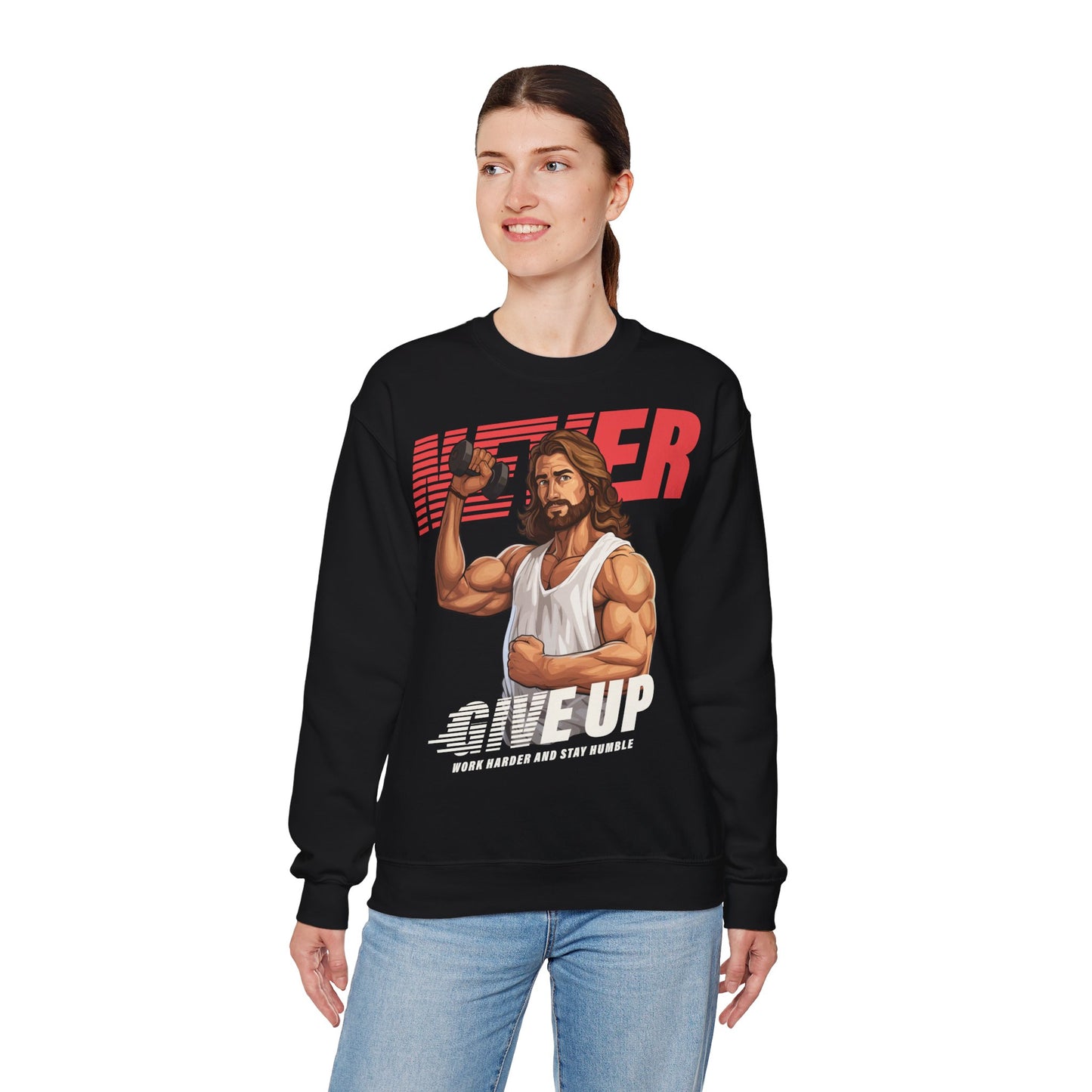 Fitness Motivation Unisex Heavy Blend™ Crewneck Sweatshirt - 'Never Give Up'