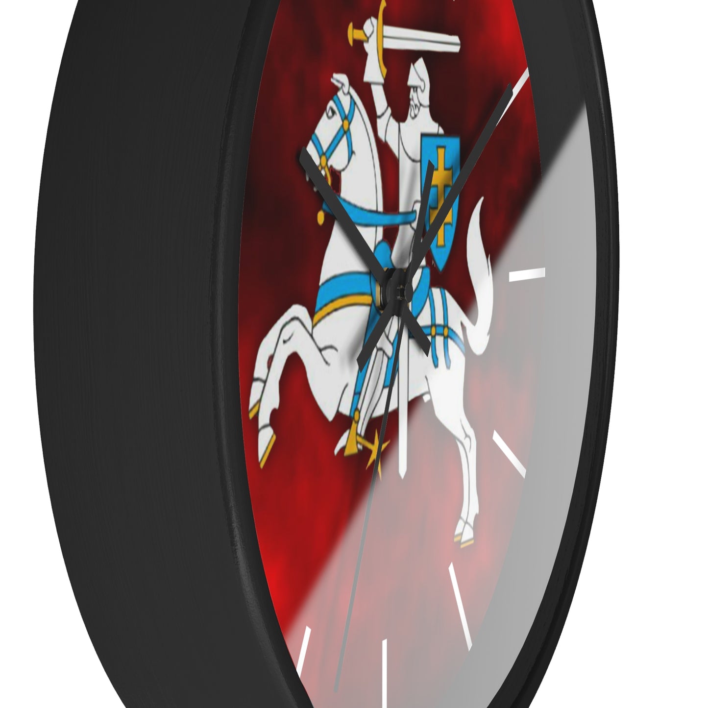 Knight-Themed Vytis Wall Clock with Bold Red Background - Perfect for Home Decor or Gifts