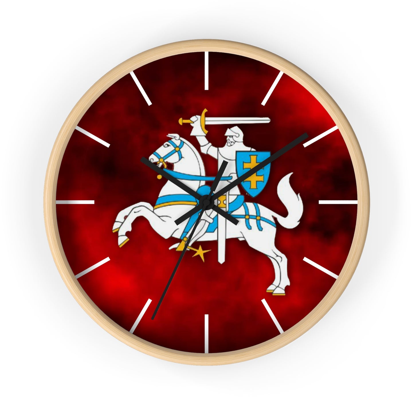 Knight-Themed Vytis Wall Clock with Bold Red Background - Perfect for Home Decor or Gifts