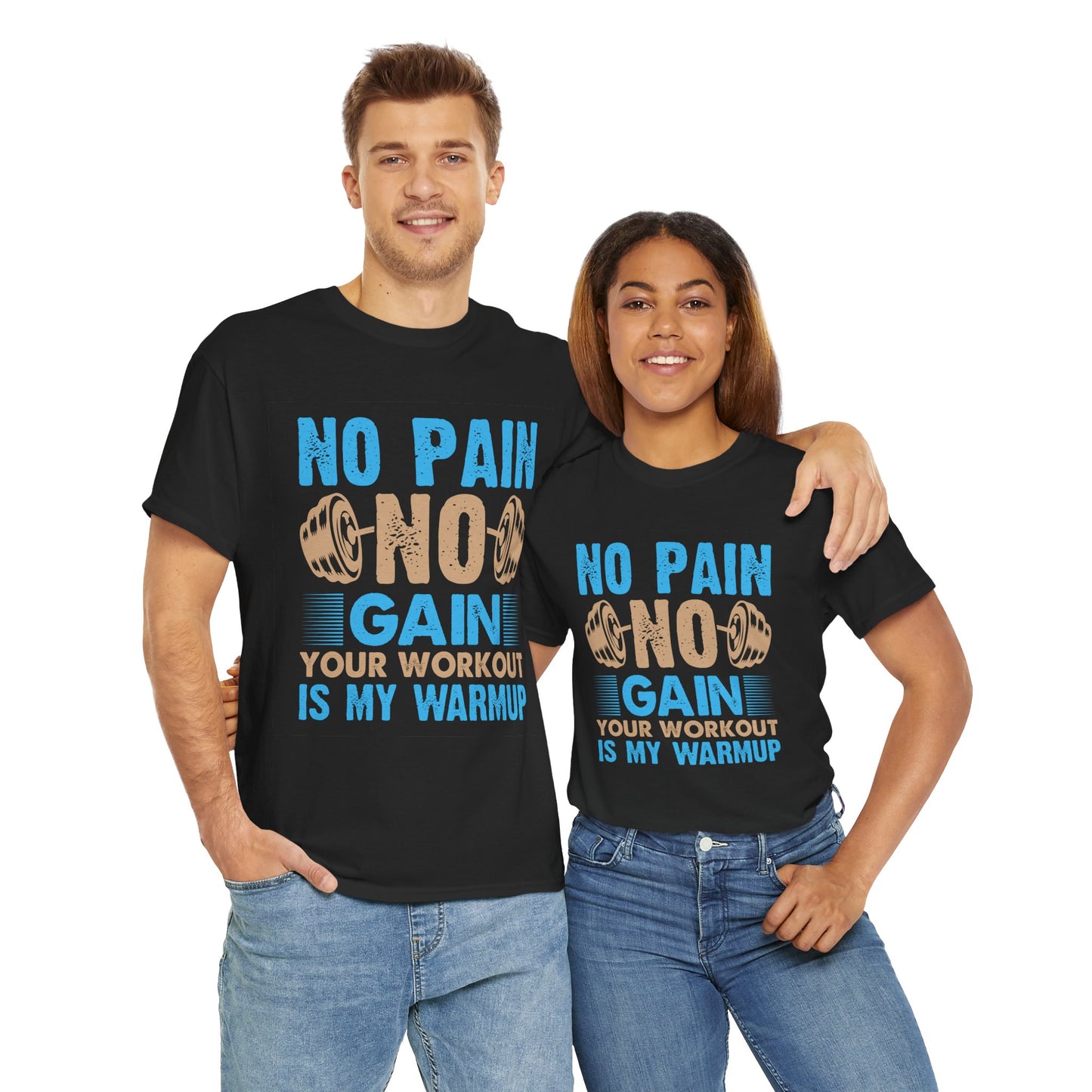 Unisex Heavy Cotton Tee - "No Pain, No Gain" Fitness Motivational Shirt