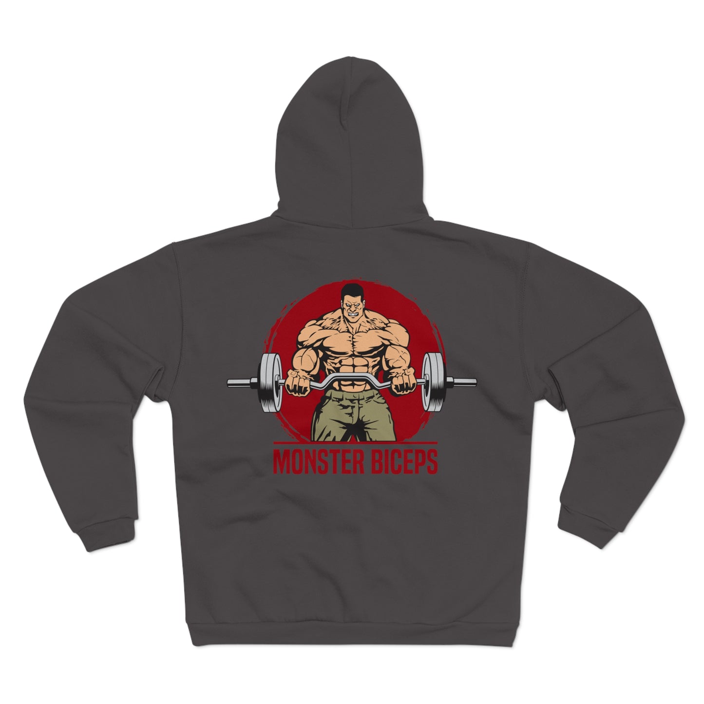 Fitness Motivation Unisex Hooded Zip Sweatshirt - 'Monster Biceps' Design