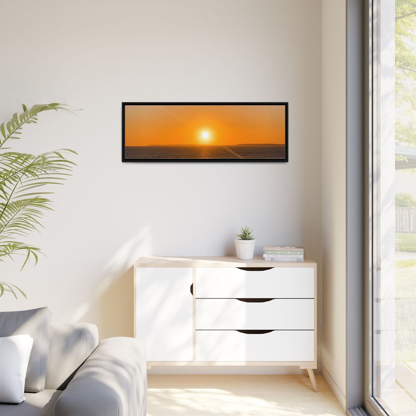 Sunset in Ocean Matte Canvas, Framed (Multi-color)