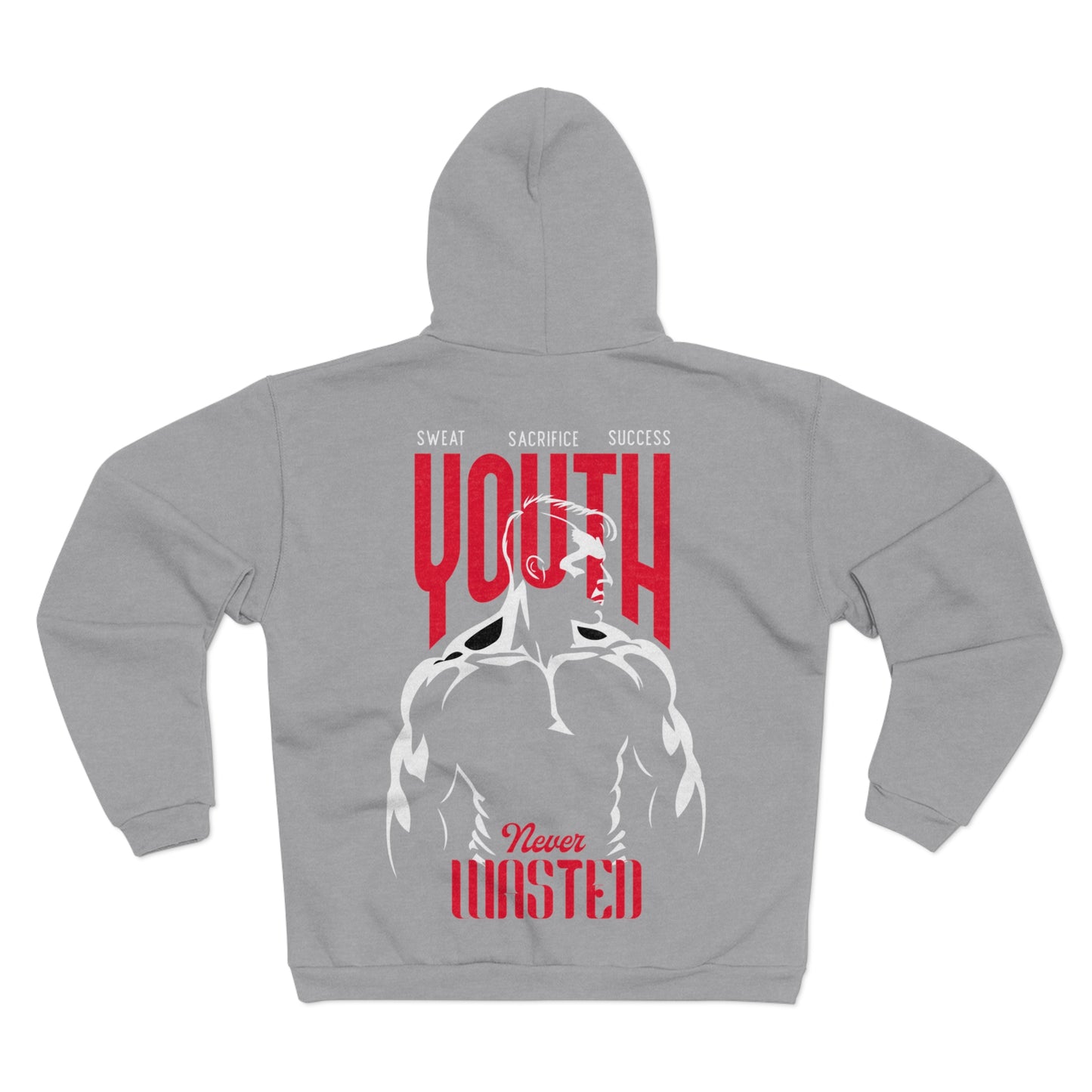 Youth Never Wasted Unisex Hooded Zip Sweatshirt - Motivational Fitness Apparel
