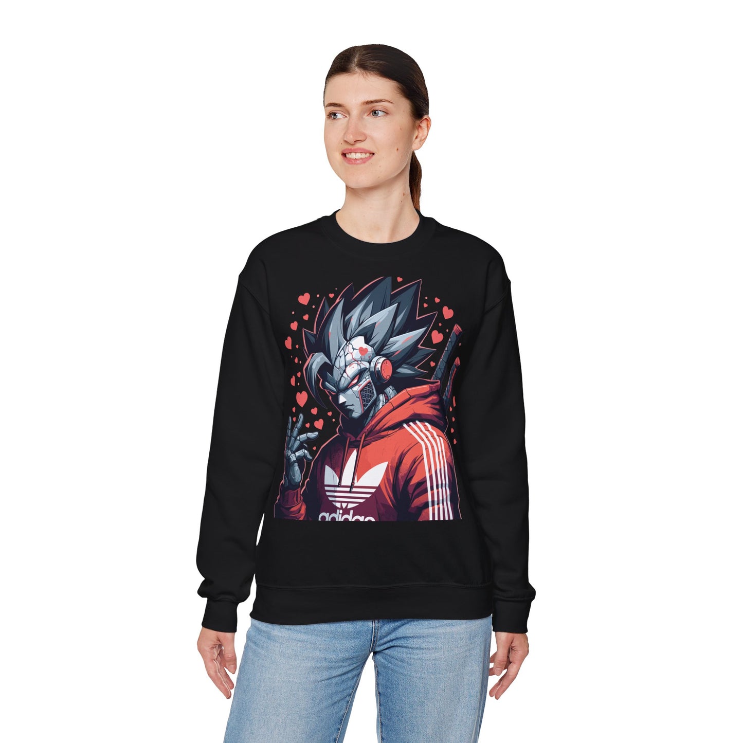 Anime-Inspired Unisex Crewneck Sweatshirt - Robot Heart Design