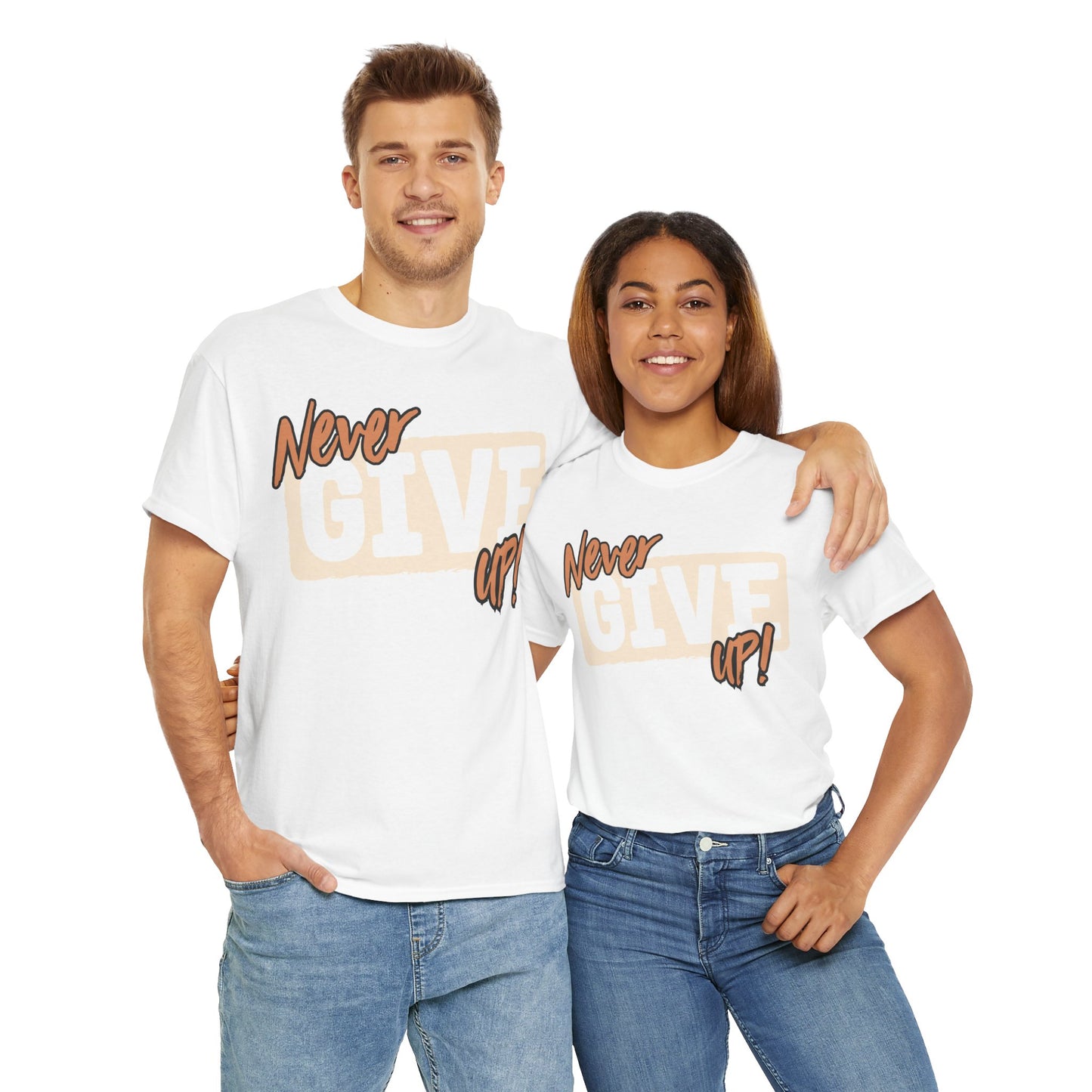 Motivational Unisex Heavy Cotton Tee - 'Never Give Up!'