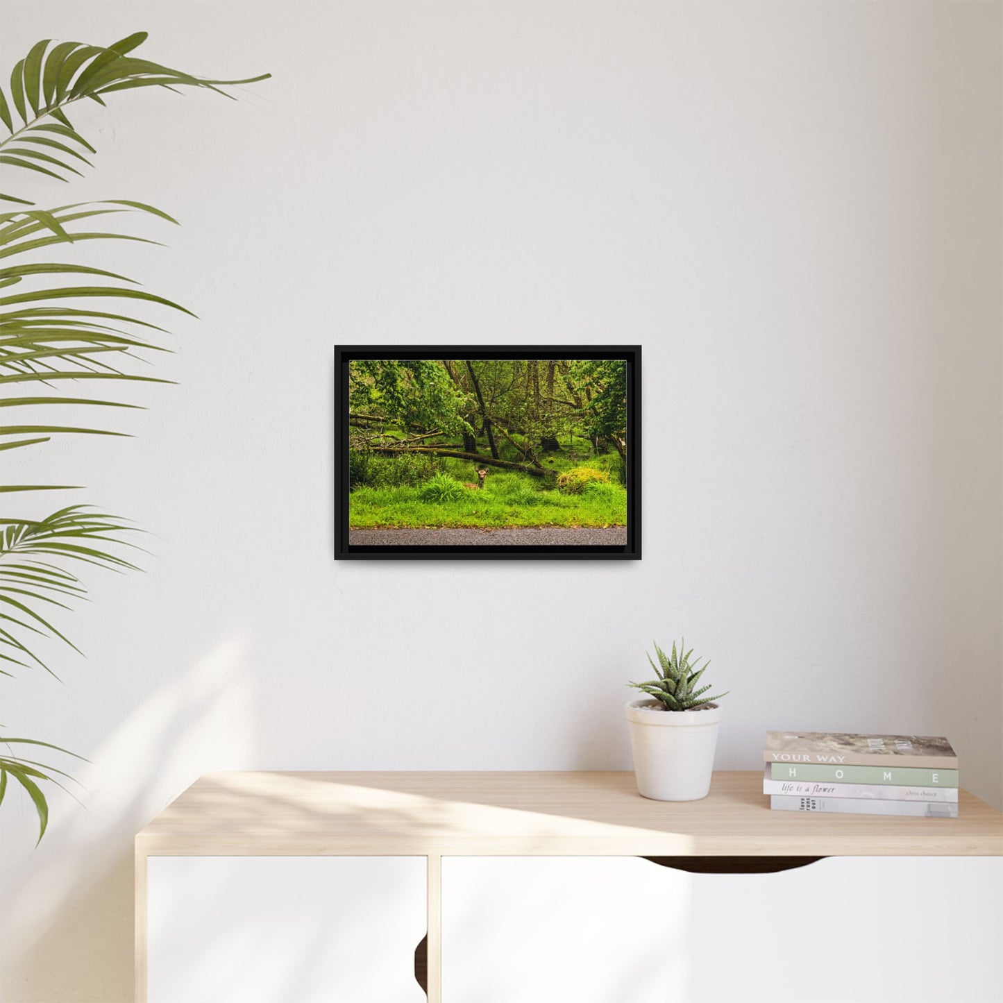 Deer in Ditch Matte Canvas, Framed (Multi-color)