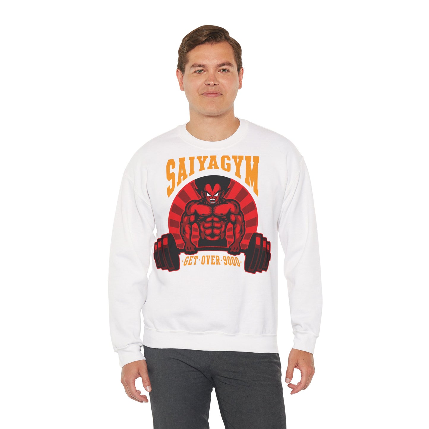 SaiyaGym Unisex Heavy Blend™ Crewneck Sweatshirt - Get Over 9000 Fitness Apparel White