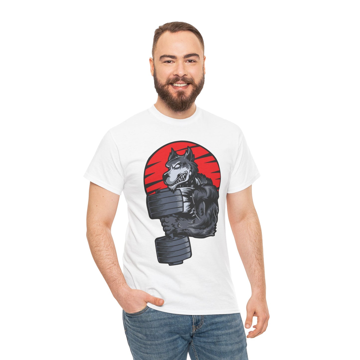 Gym Wolf Unisex Heavy Cotton Tee - Motivational Workout T-Shirt White