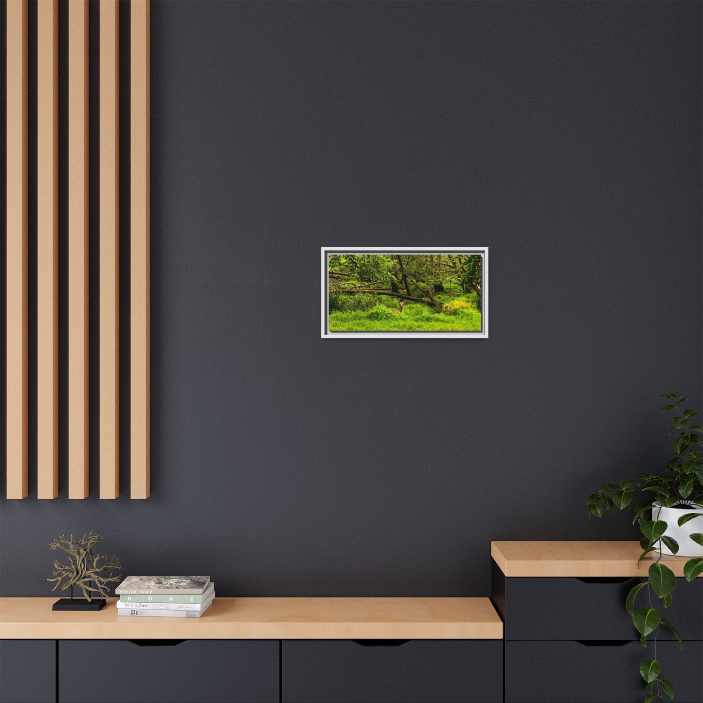 Deer in Ditch Matte Canvas, Framed (Multi-color)