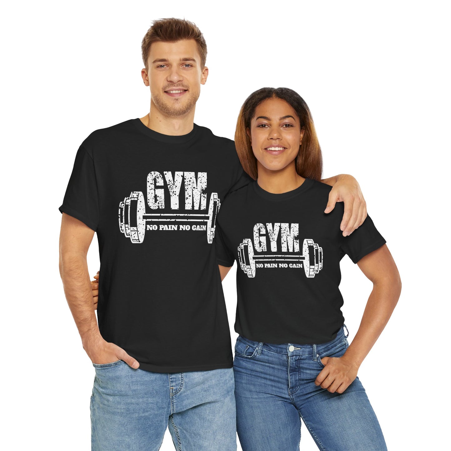 Gym Motivation Unisex Heavy Cotton Tee - No Pain No Gain Design