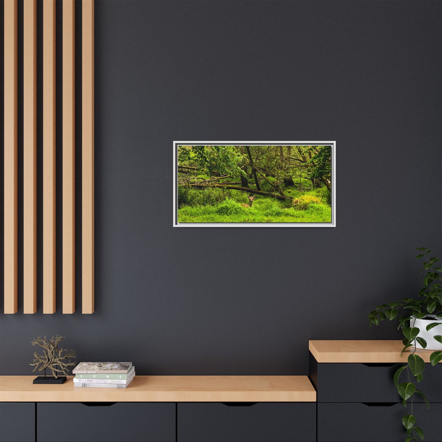 Deer in Ditch Matte Canvas, Framed (Multi-color)