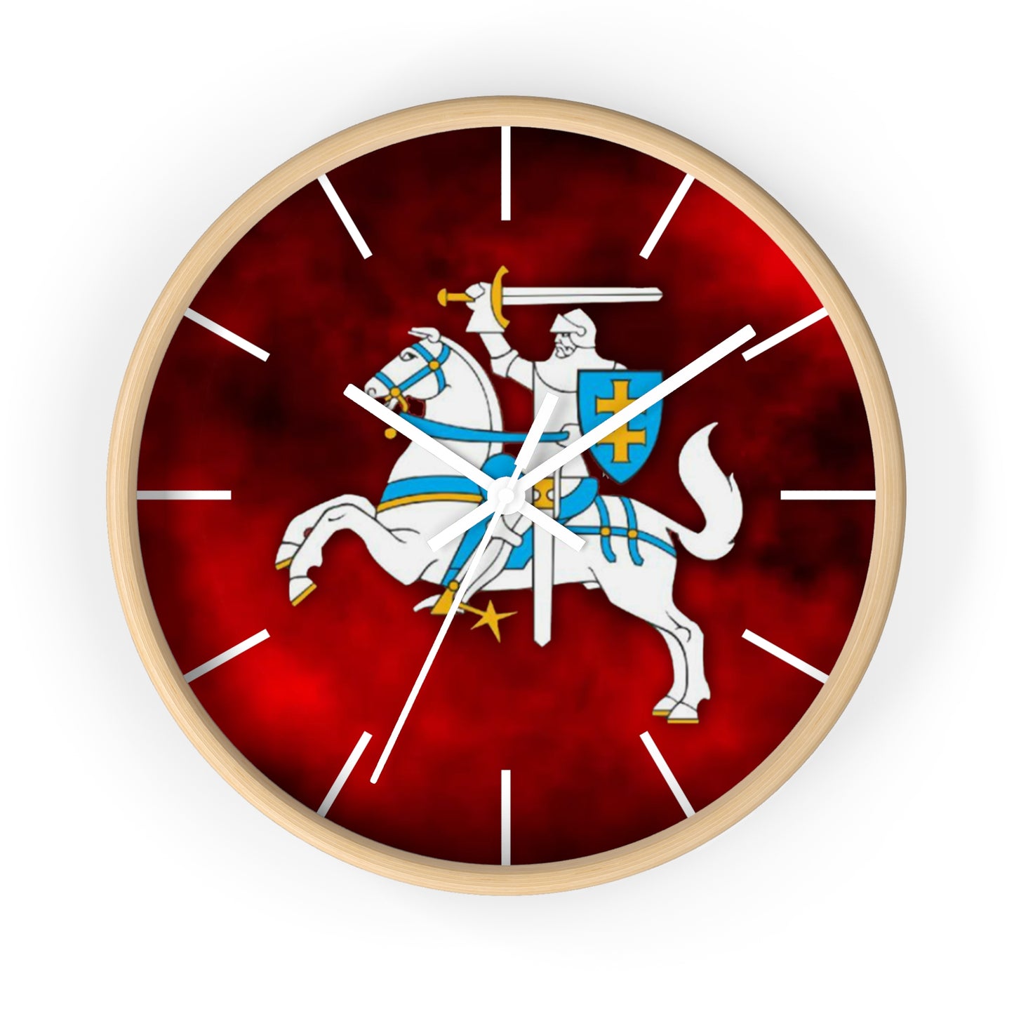 Knight-Themed Vytis Wall Clock with Bold Red Background - Perfect for Home Decor or Gifts