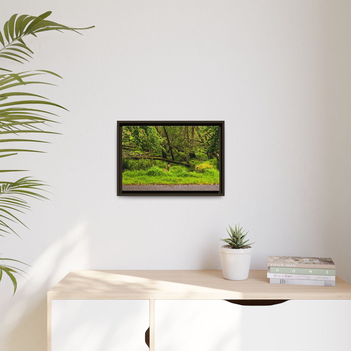 Deer in Ditch Matte Canvas, Framed (Multi-color)