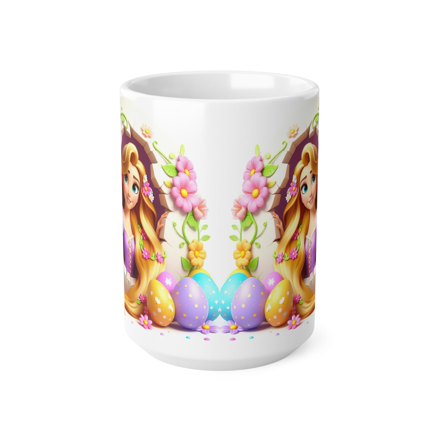 Whimsical Easter Ceramic Coffee Cup - 11oz & 15oz with Floral Rapunzel Design