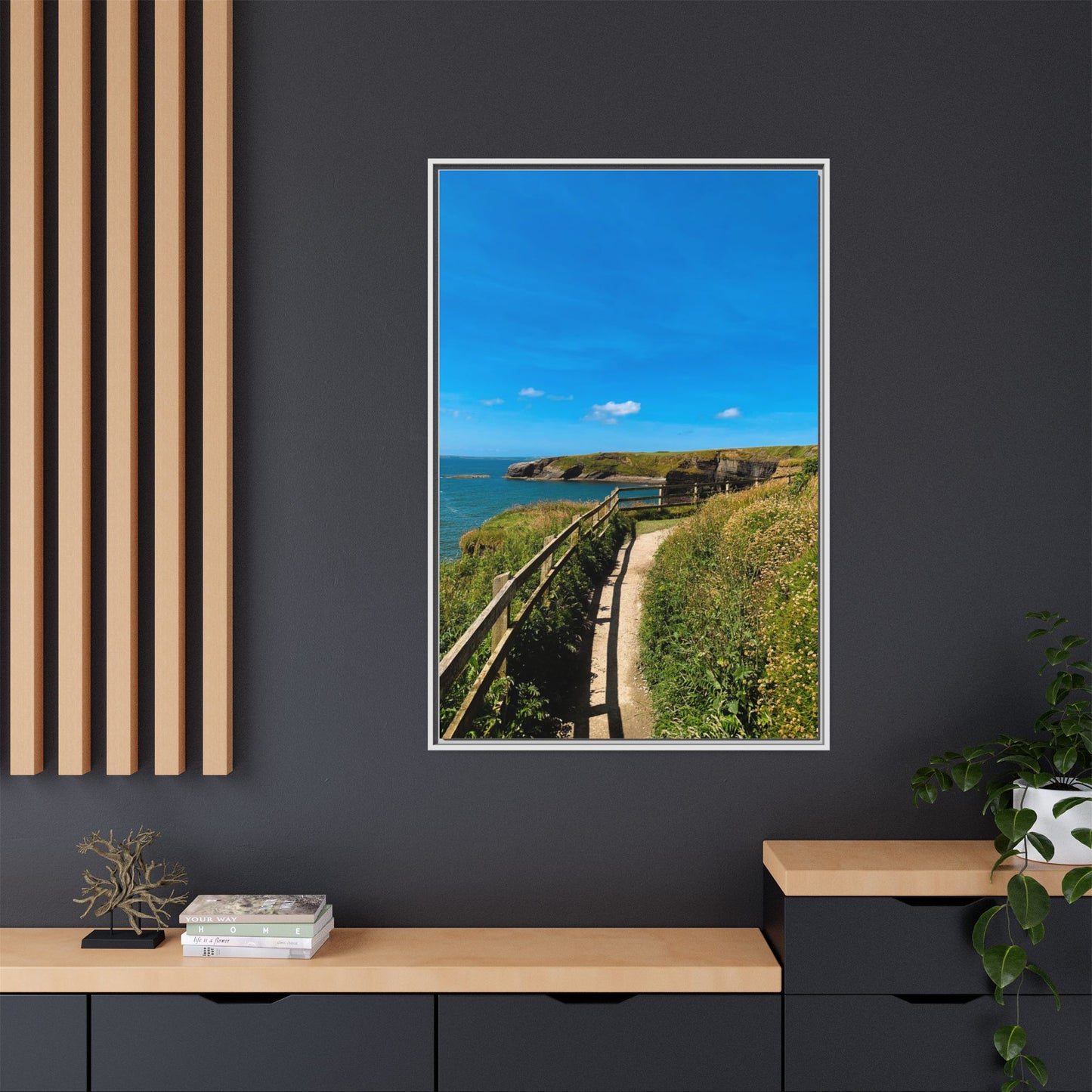 Cliff Trail Ballybunion Matte Canvas, Framed (Multi-color)