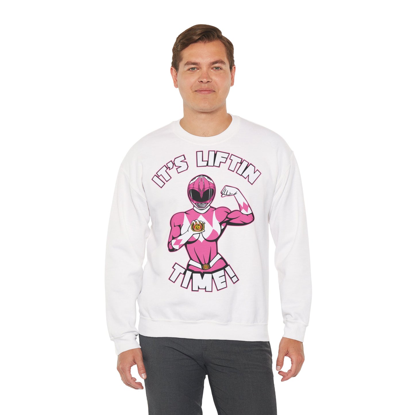 Vintage Pink Powerlifting Crewneck Sweatshirt - It's Liftin' Time! White