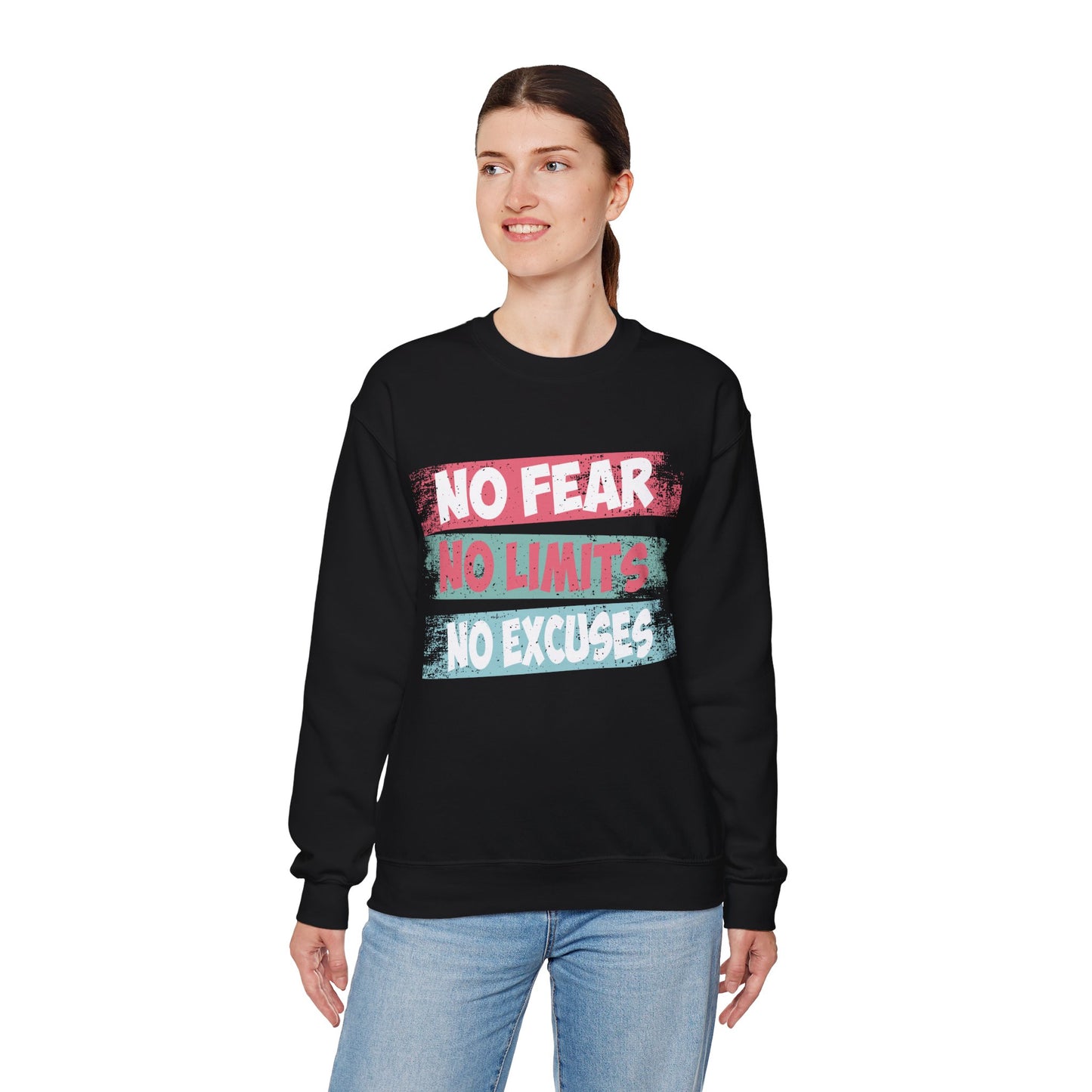 Motivational Crewneck Sweatshirt - No Fear, No Limits, No Excuses