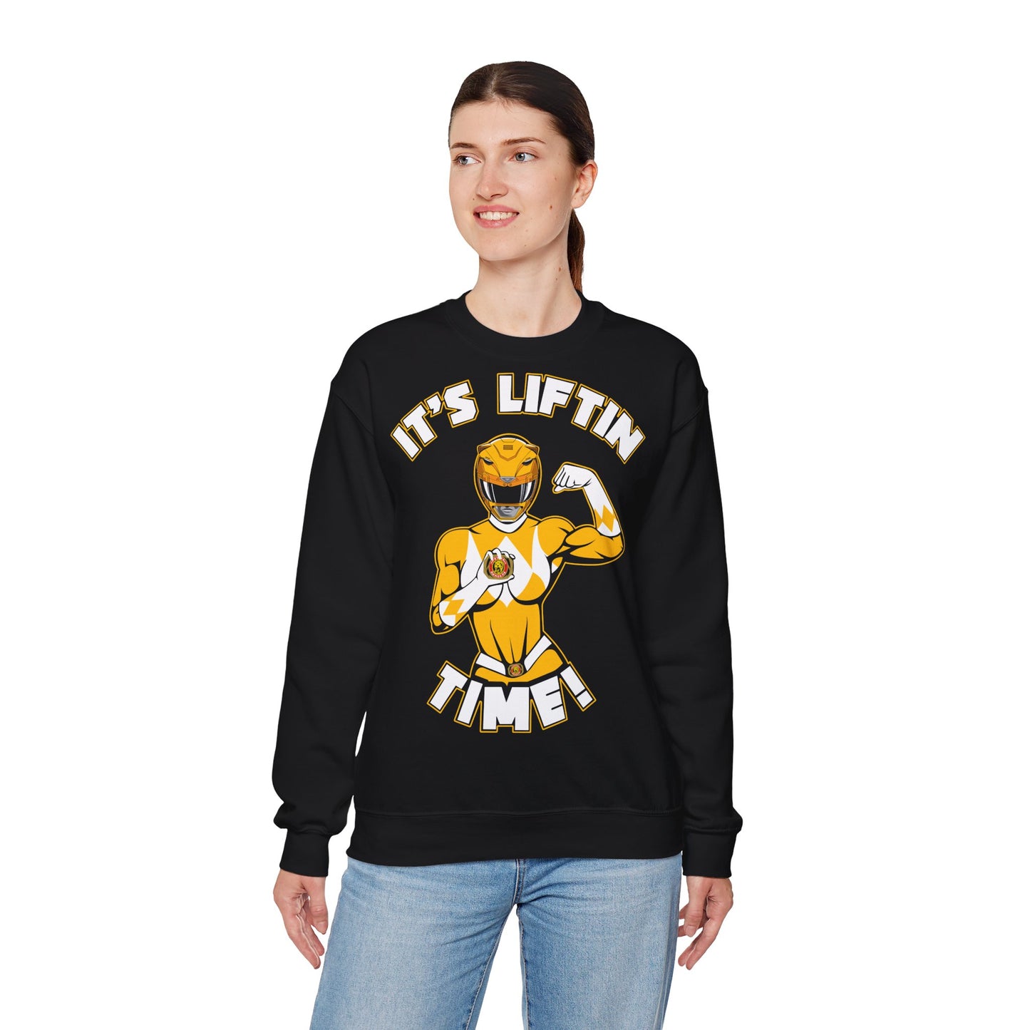 Funny Muscle Power Crewneck Sweatshirt - "It's Liftin' Time!" Black