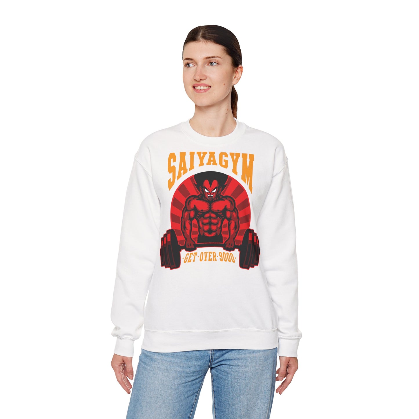 SaiyaGym Unisex Heavy Blend™ Crewneck Sweatshirt - Get Over 9000 Fitness Apparel White