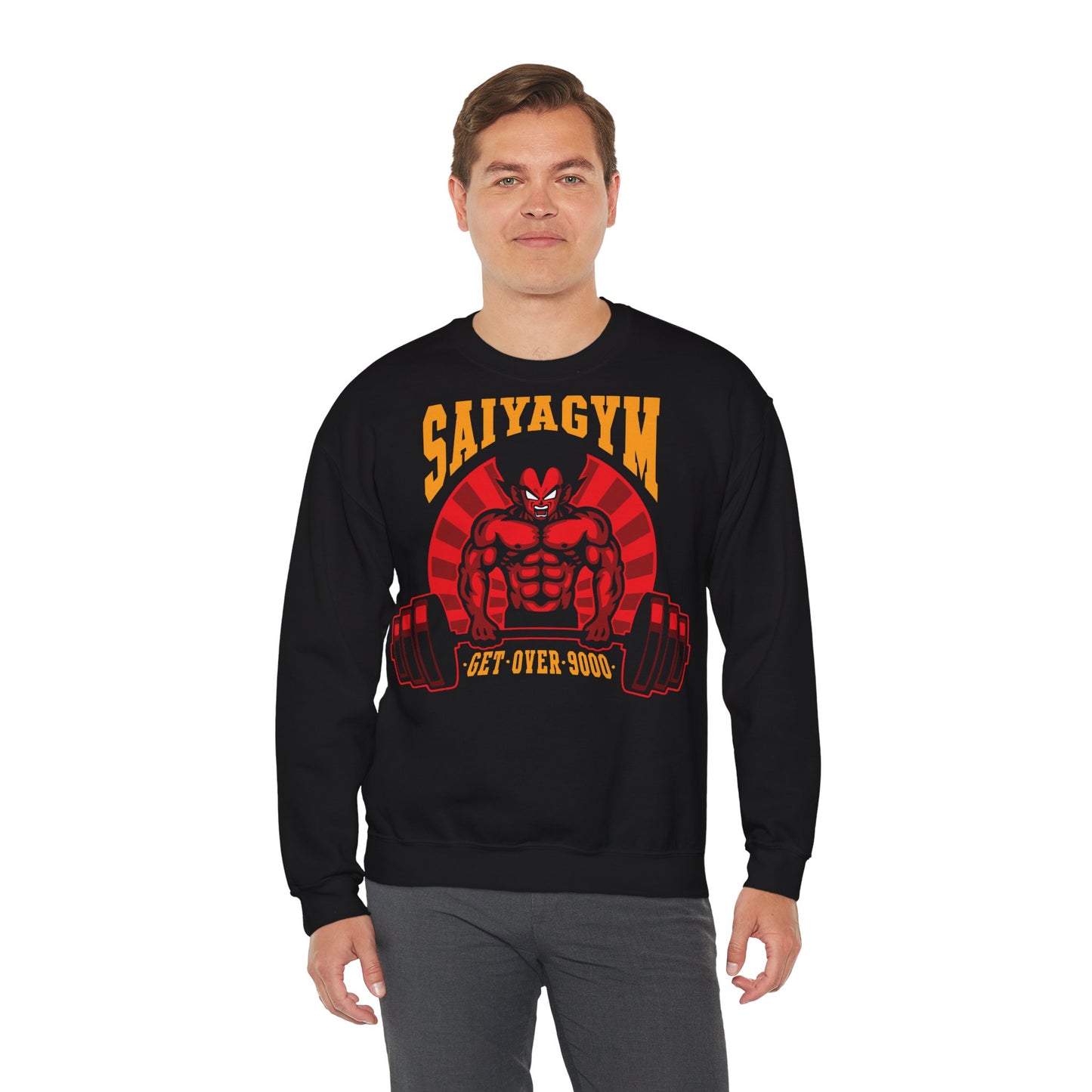 SaiyaGym Unisex Crewneck Sweatshirt - Get Over 9000 Fitness Apparel Black