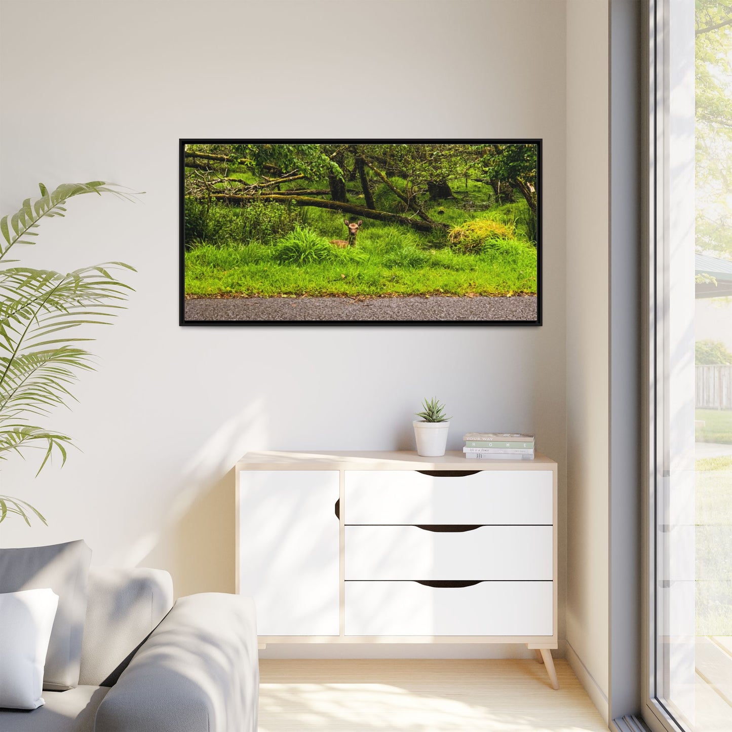 Deer in Ditch Matte Canvas, Framed (Multi-color)