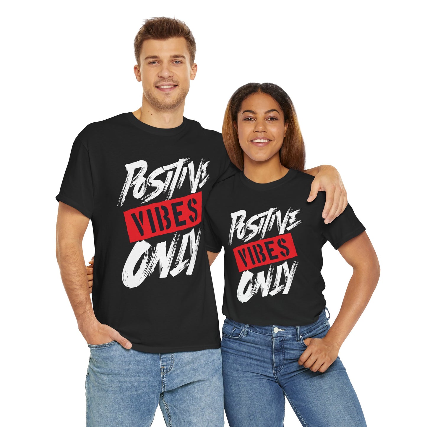 Positive Vibes Only Unisex Heavy Cotton Tee - Uplifting Graphic T-Shirt for Casual Wear