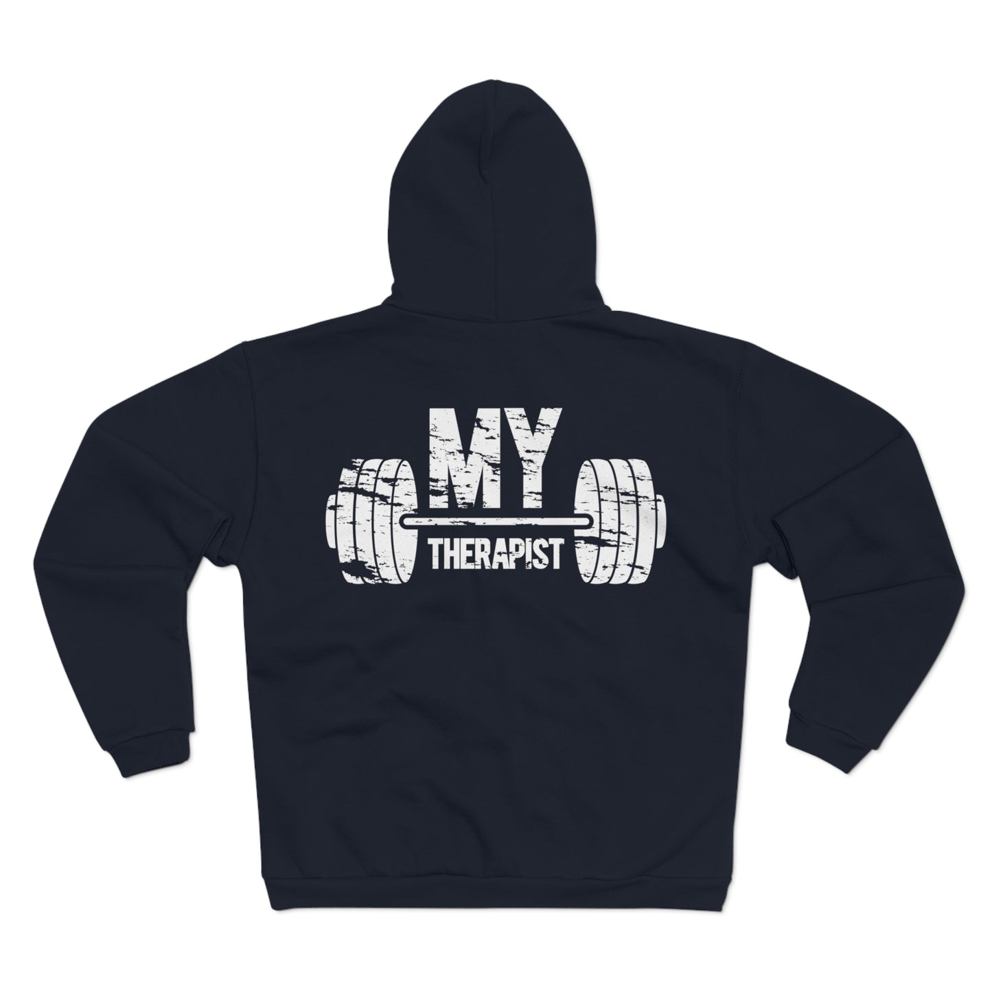 Funny Gym Lover's Unisex Hooded Zip Sweatshirt - 'My Therapist' Design