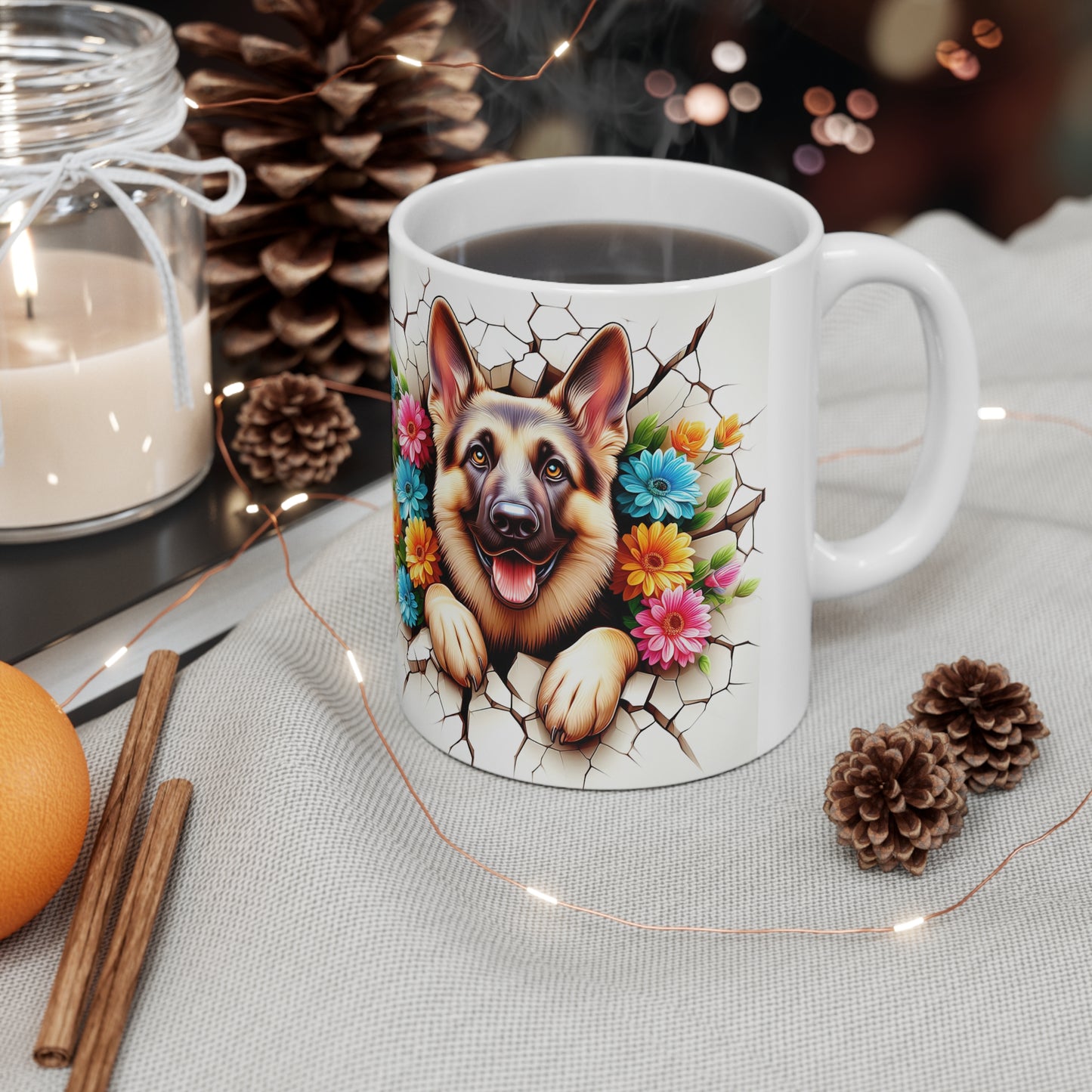 Cute Floral German Shepherd Coffee Mug - 11oz & 15oz