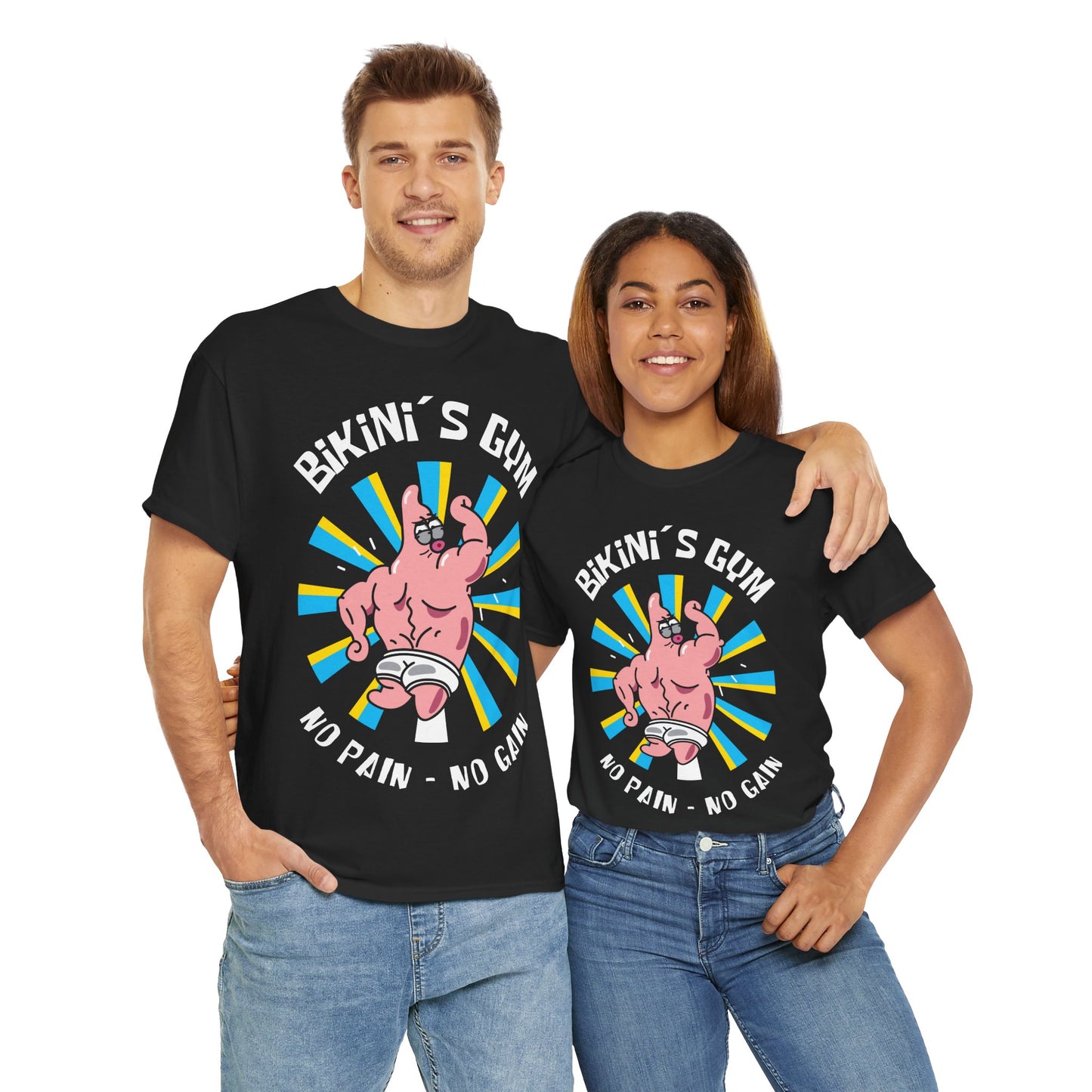 Bikini Bottom Gym Patrick Back Black Unisex Heavy Cotton Tee