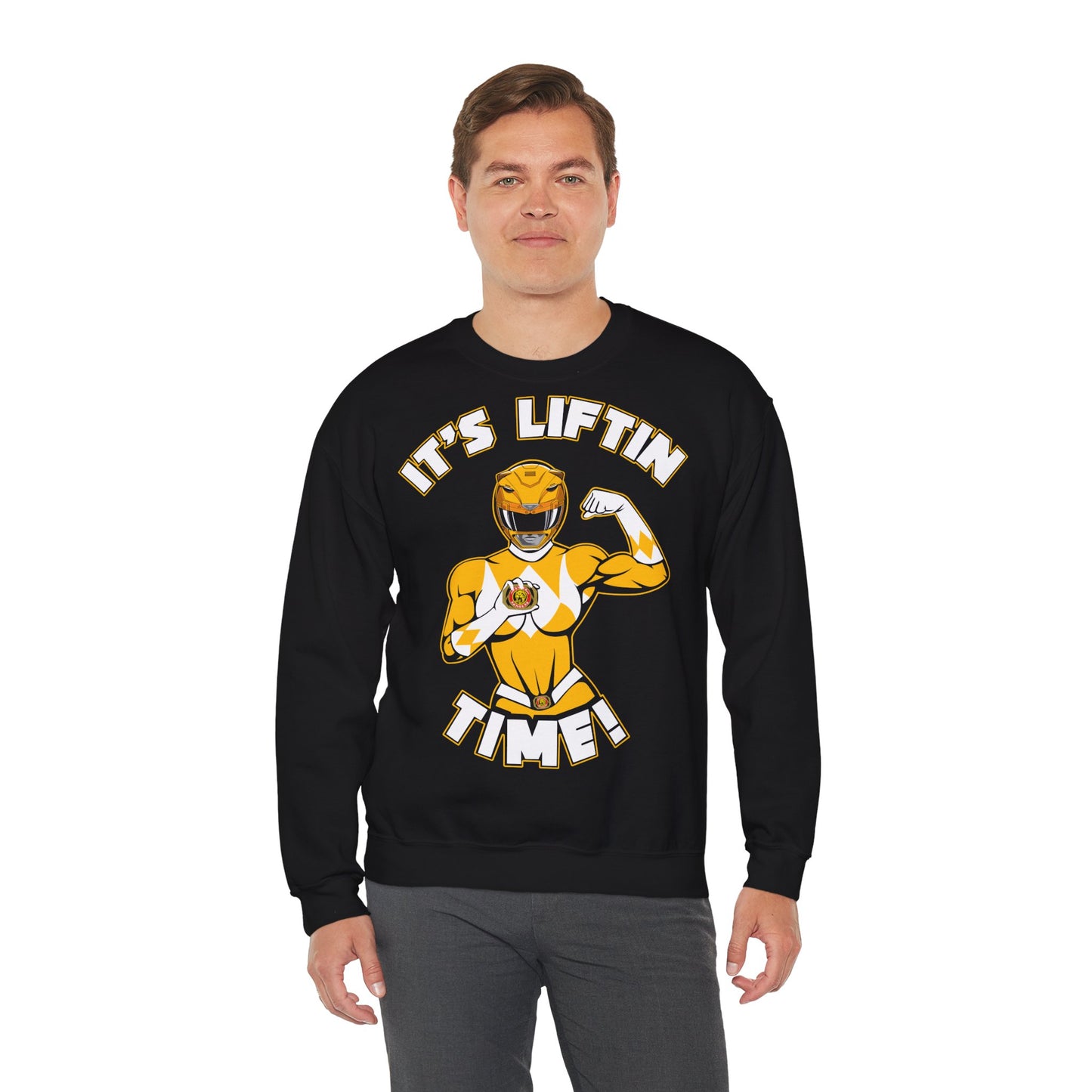 Funny Muscle Power Crewneck Sweatshirt - "It's Liftin' Time!" Black