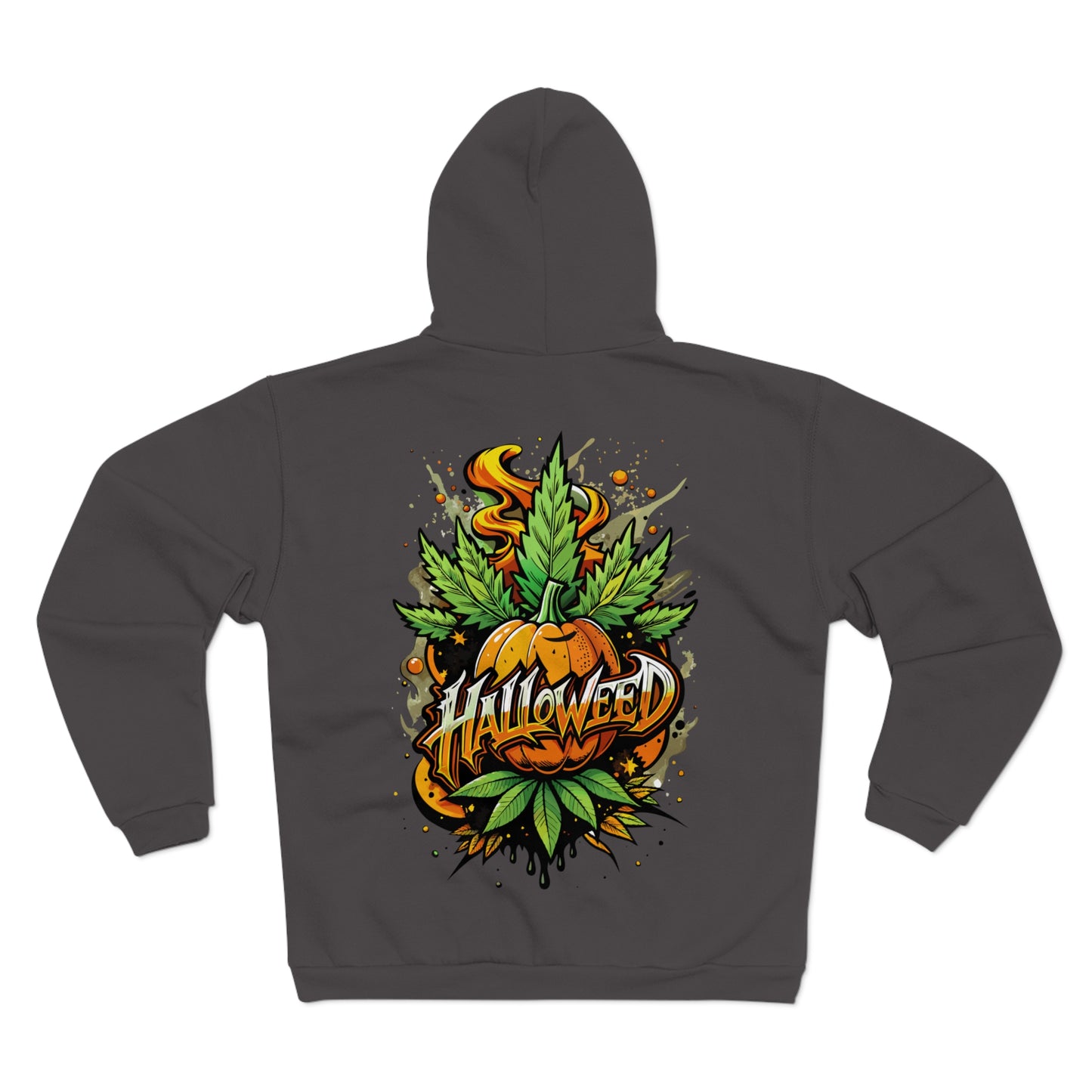 Halloween Pumpkin Graphic Zip Hoodie — 'Halloween' Pumpkin & Leaves Illustration