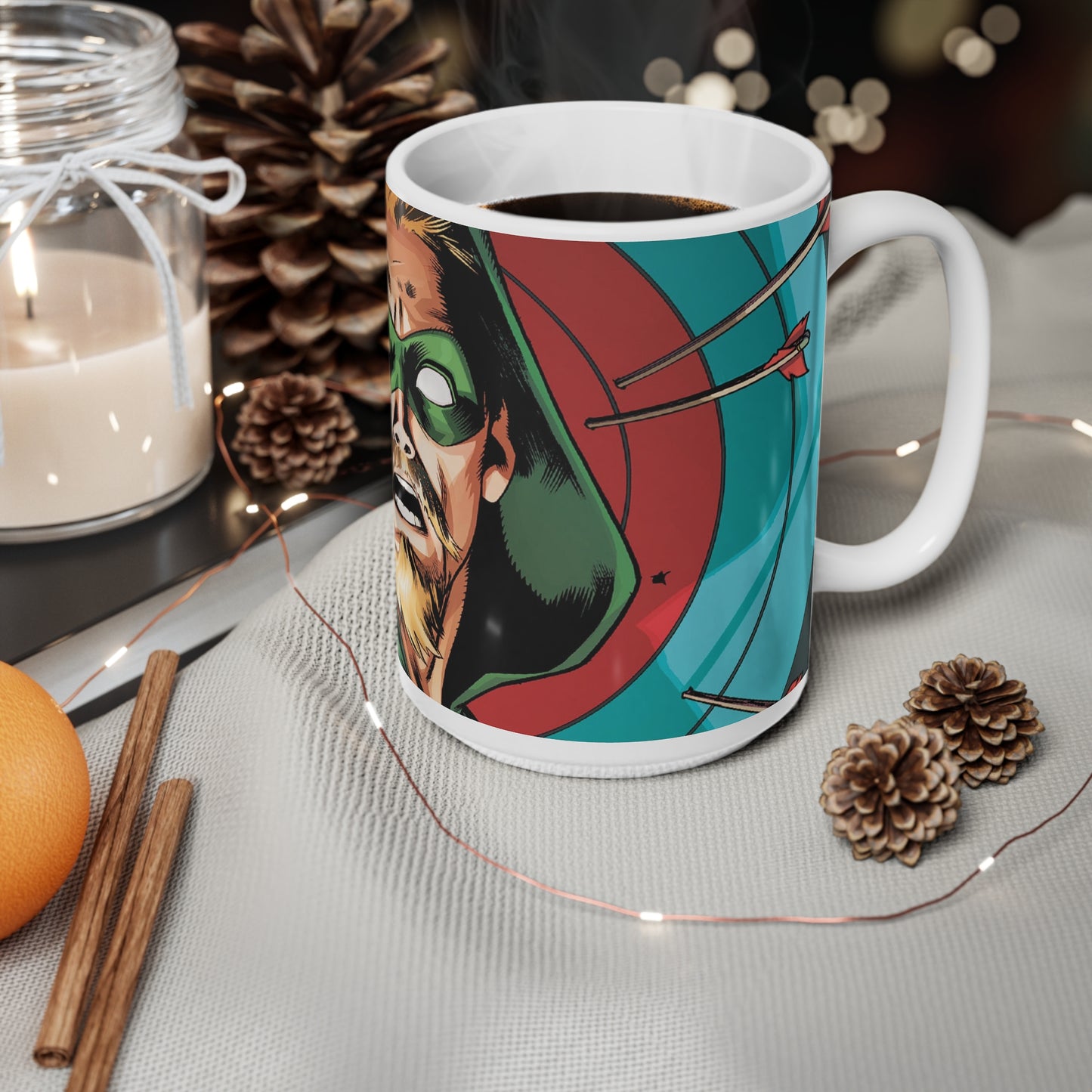 Green Archer Ceramic Coffee Cup - Heroic Design for Comic Fans