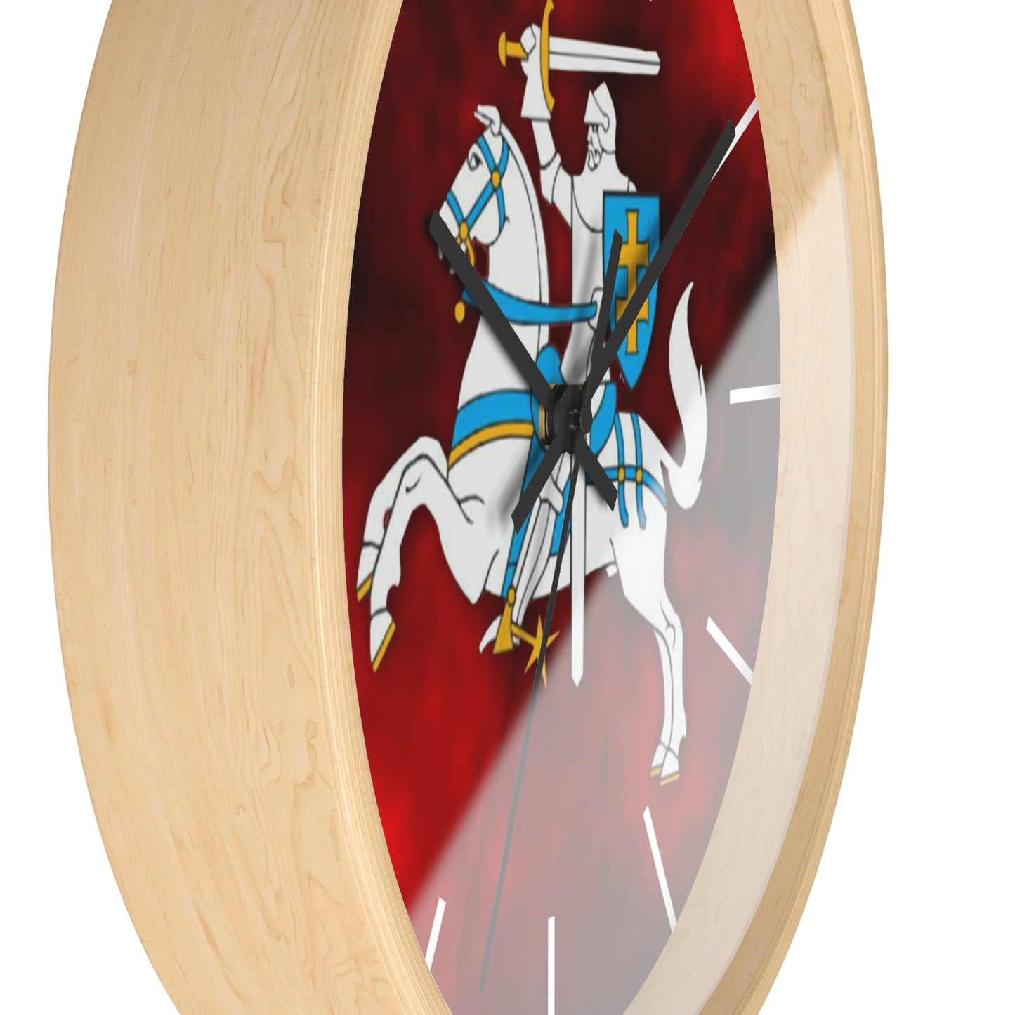 Knight-Themed Vytis Wall Clock with Bold Red Background - Perfect for Home Decor or Gifts
