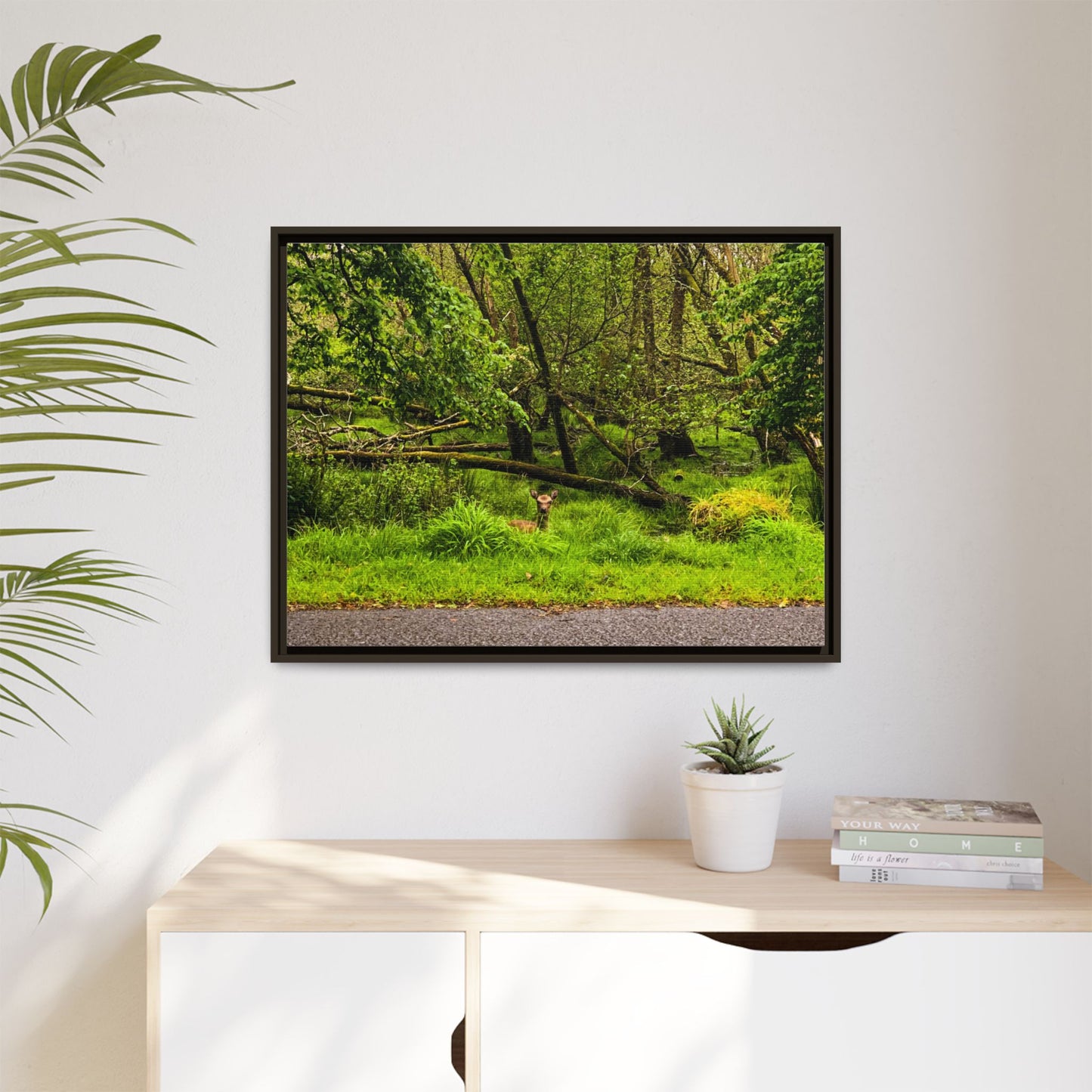 Deer in Ditch Matte Canvas, Framed (Multi-color)