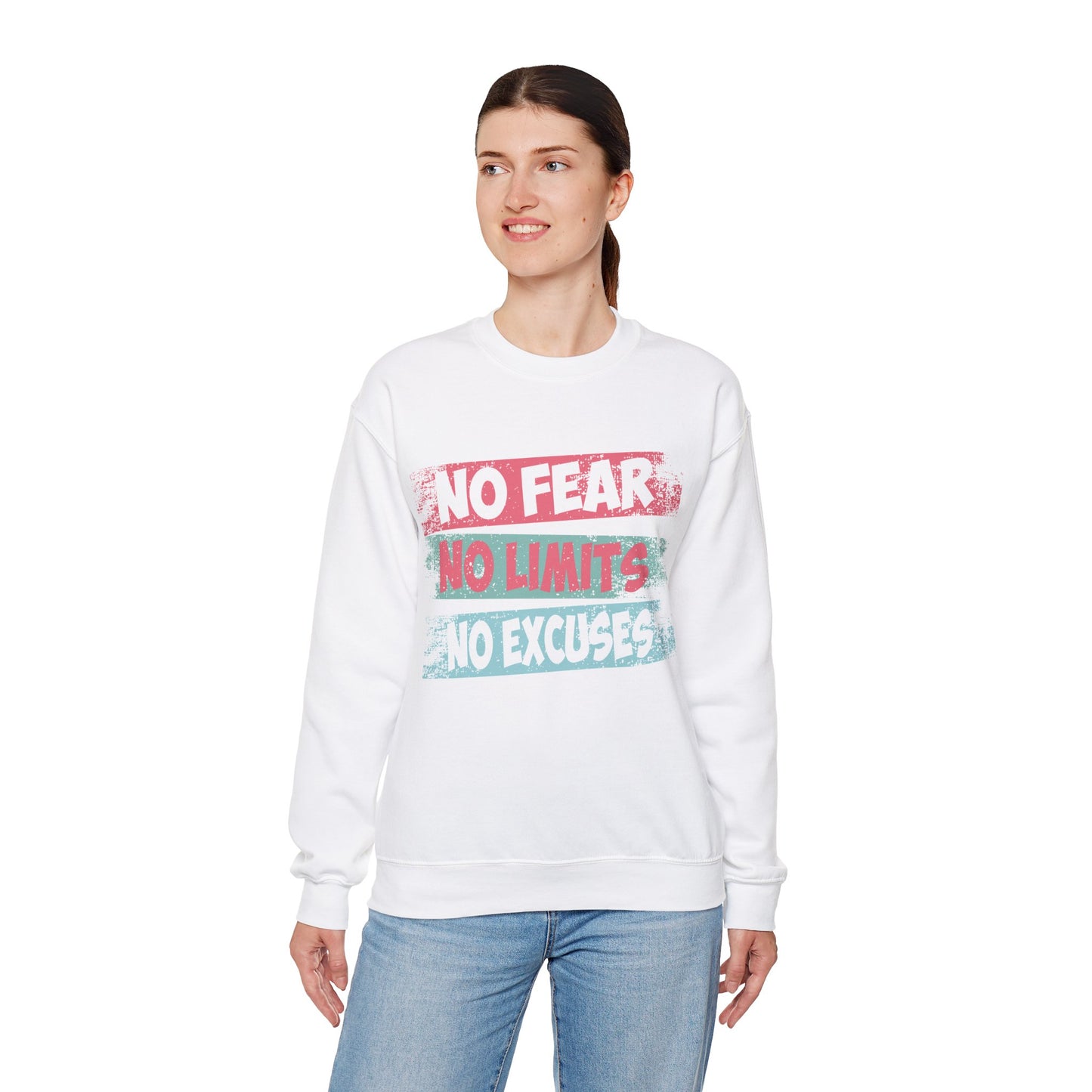 Motivational Crewneck Sweatshirt - No Fear, No Limits, No Excuses