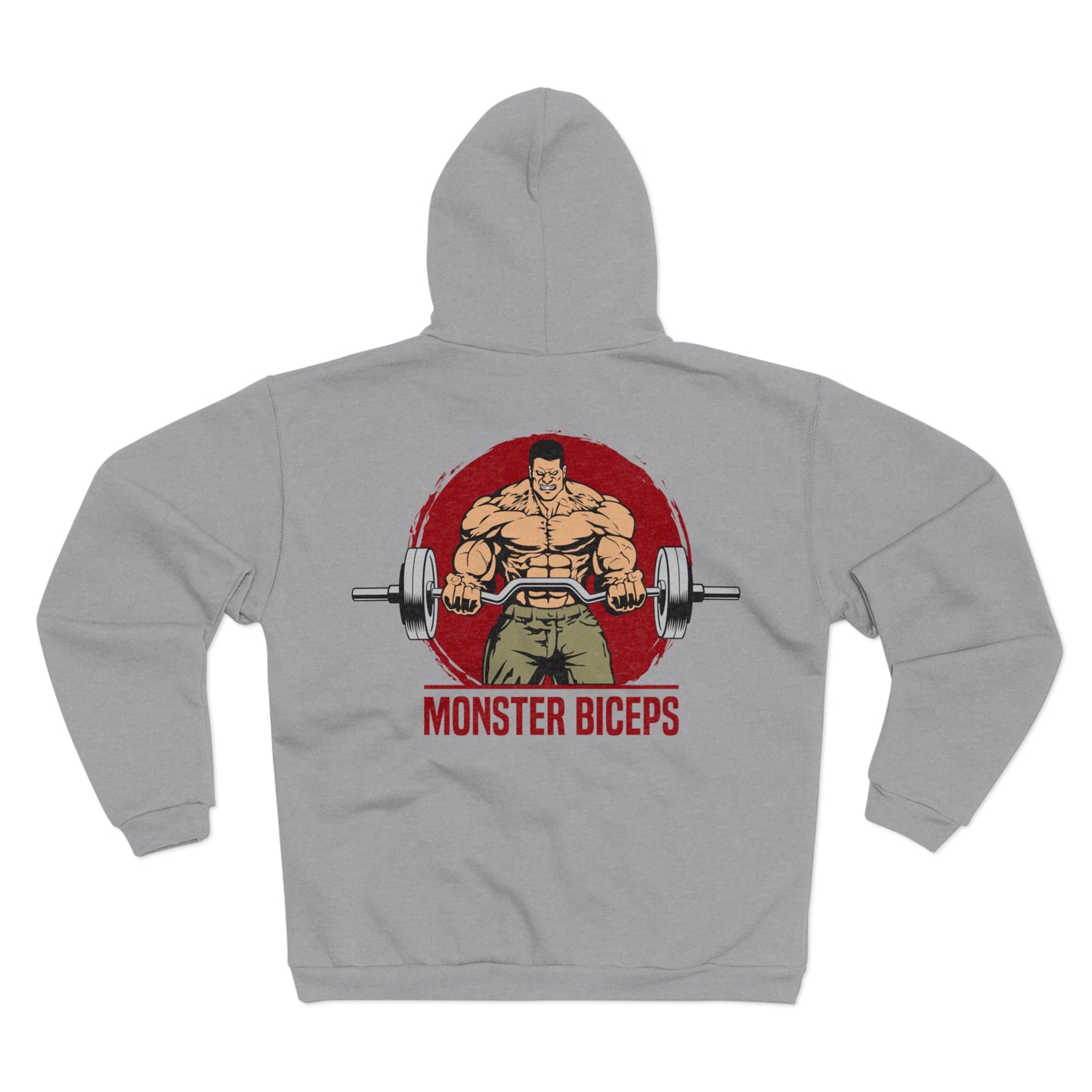 Fitness Motivation Unisex Hooded Zip Sweatshirt - 'Monster Biceps' Design