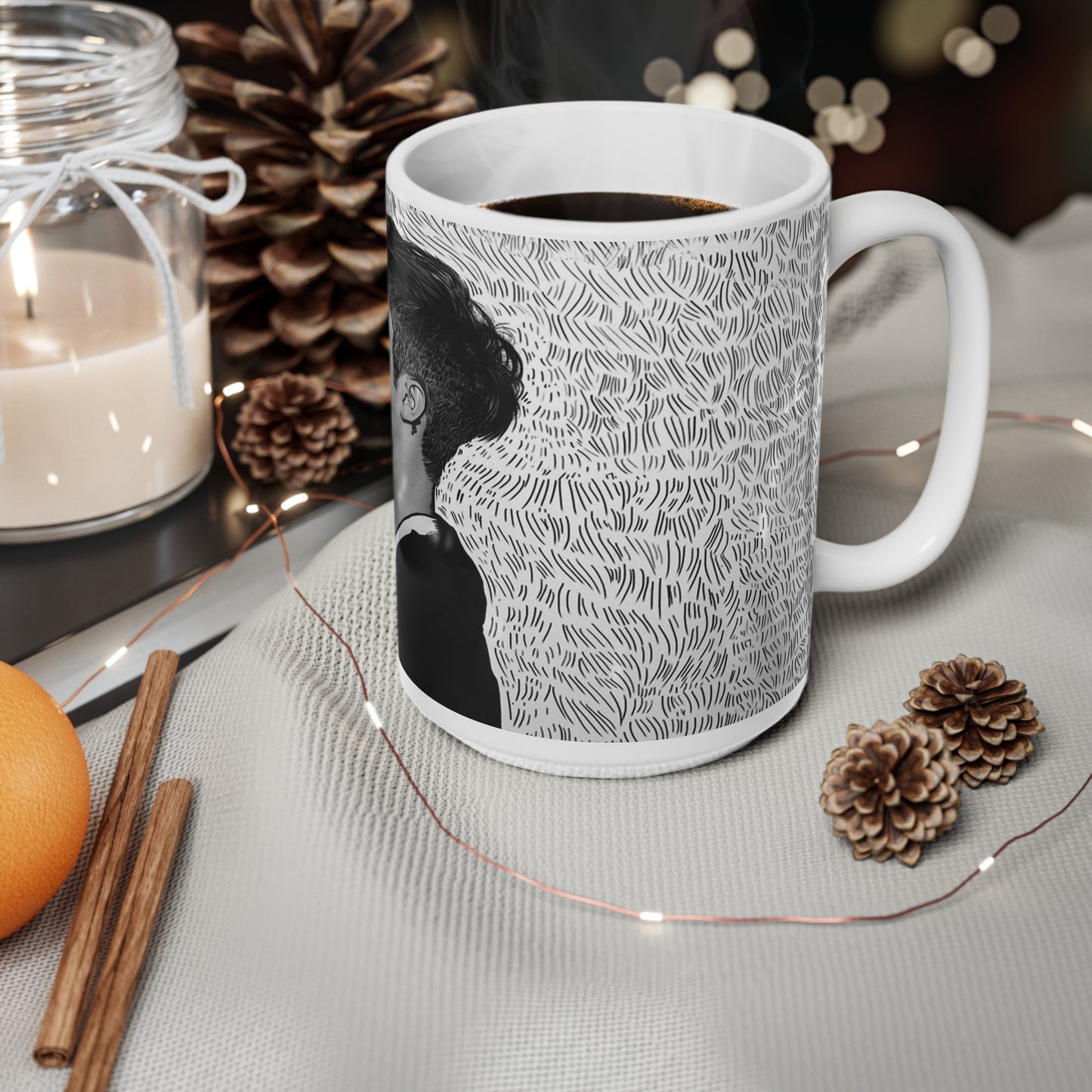 Stylish Ceramic Coffee Cup with Minimalist Black & White Design - 11oz & 15oz Sizes