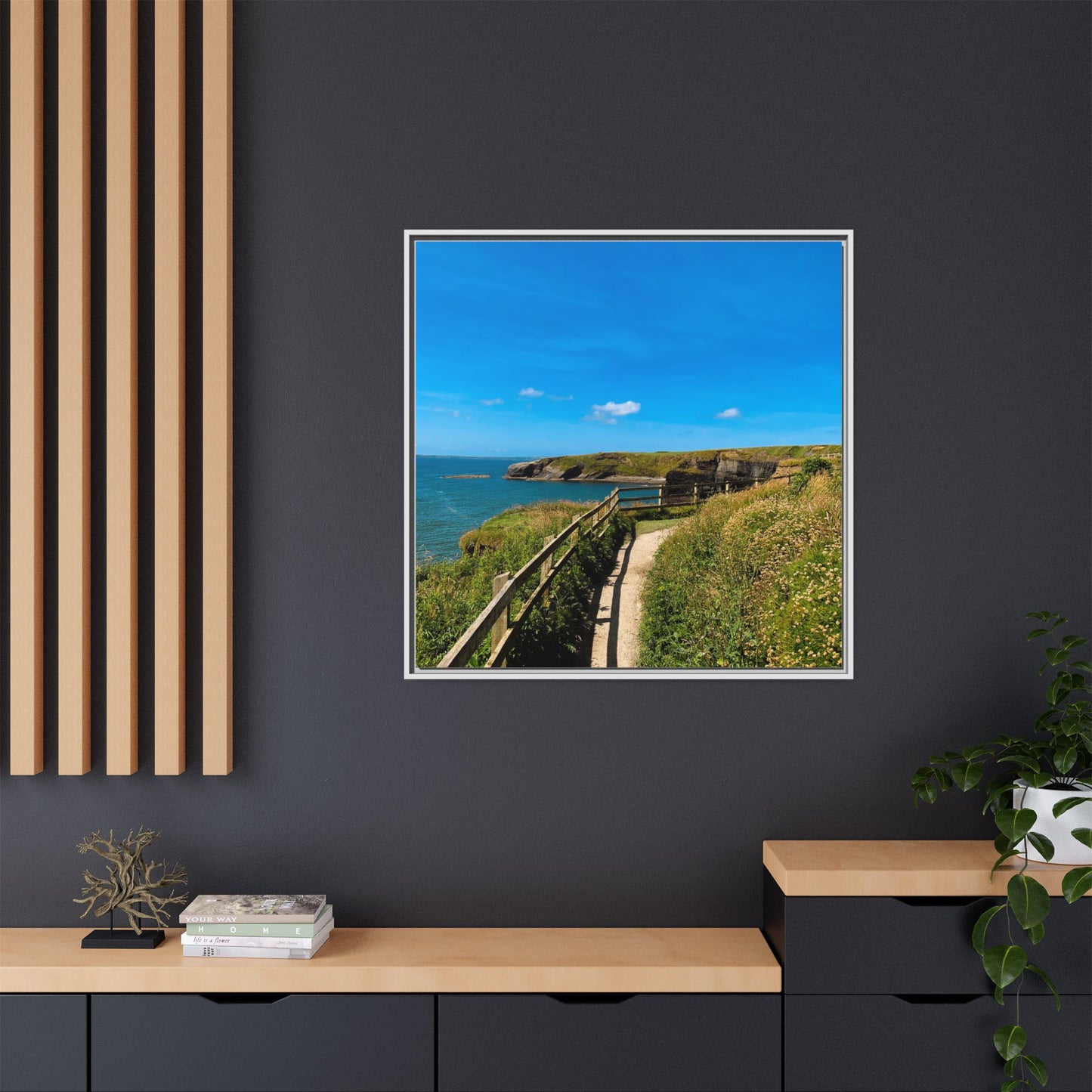 Cliff Trail Ballybunion Matte Canvas, Framed (Multi-color)