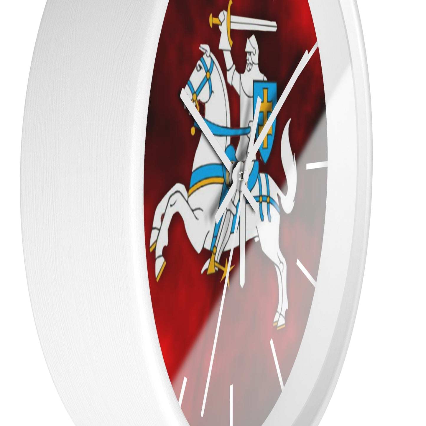 Knight-Themed Vytis Wall Clock with Bold Red Background - Perfect for Home Decor or Gifts