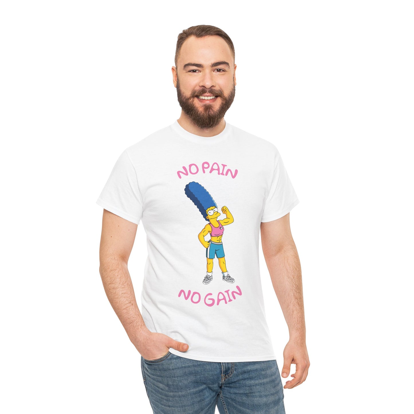 Marge No Pain No Gain White Unisex Heavy Cotton Tee