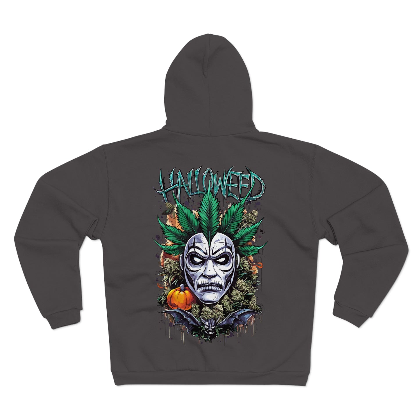 Hallowed Harvest Zip — Halloween Mask & Pumpkin Graphic Zip Hoodie