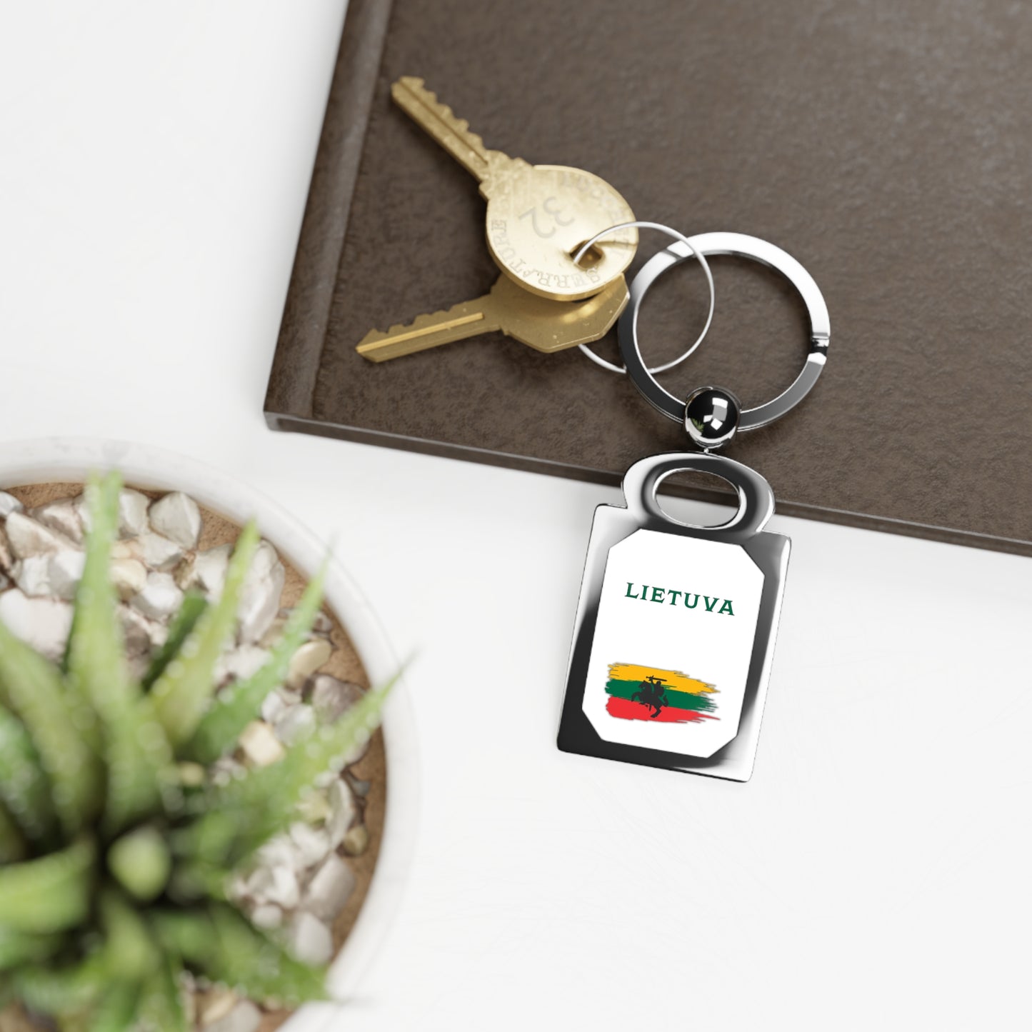Custom Rectangle Photo Keyring - Personalized Keychain with Lietuva Design