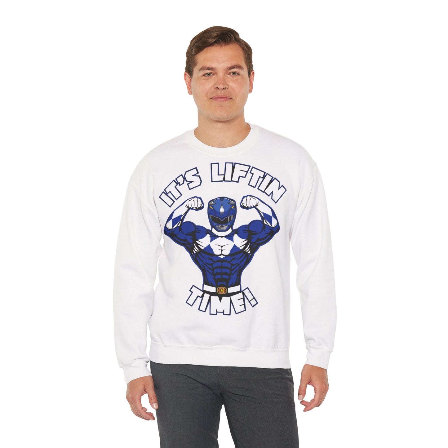 Superhero Liftin' Time Crewneck Sweatshirt - Unisex Heavy Blend™ White