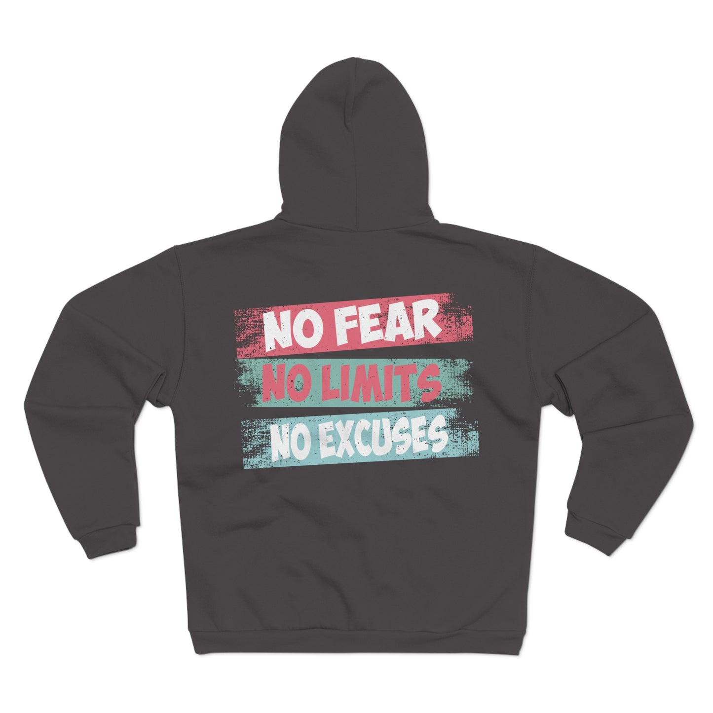 Motivational Unisex Hooded Zip Sweatshirt - No Fear, No Limits, No Excuses