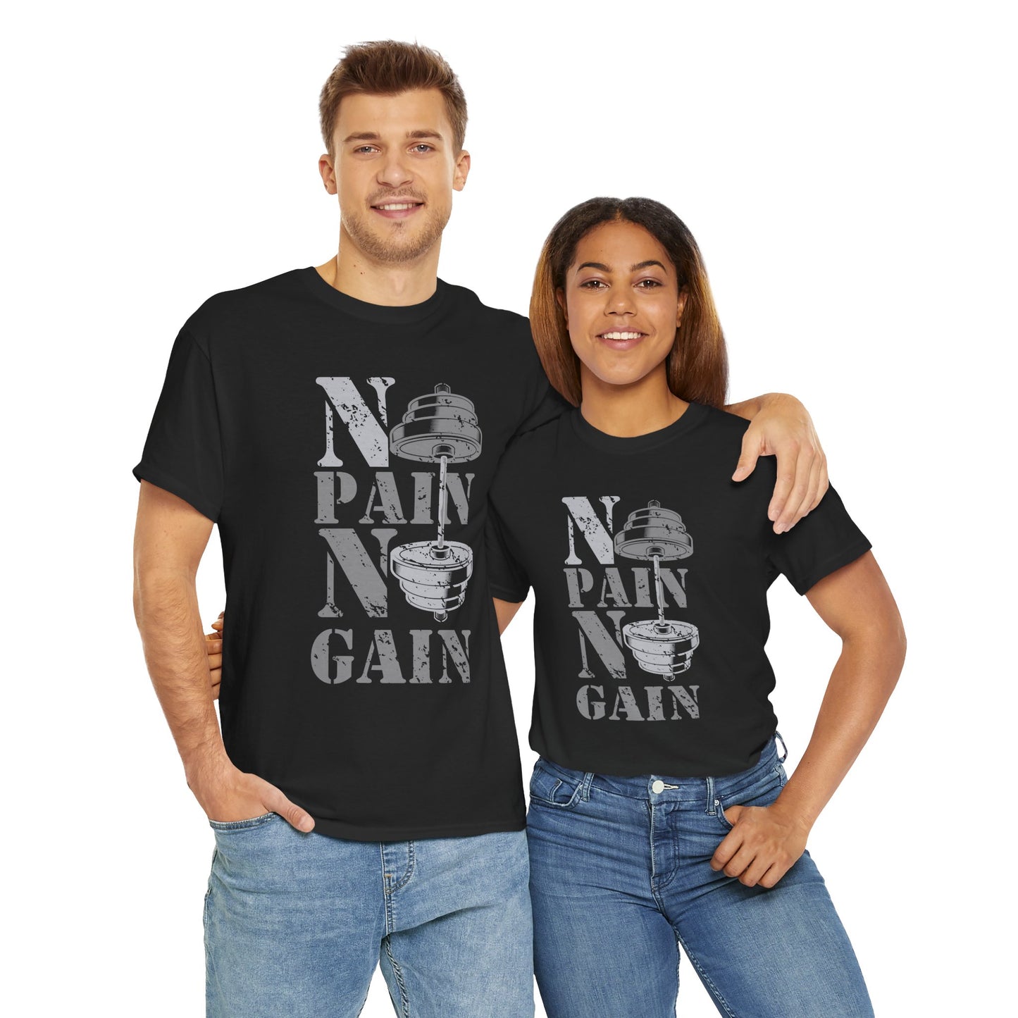 Unisex Heavy Cotton Tee - No Pain No Gain Fitness Shirt