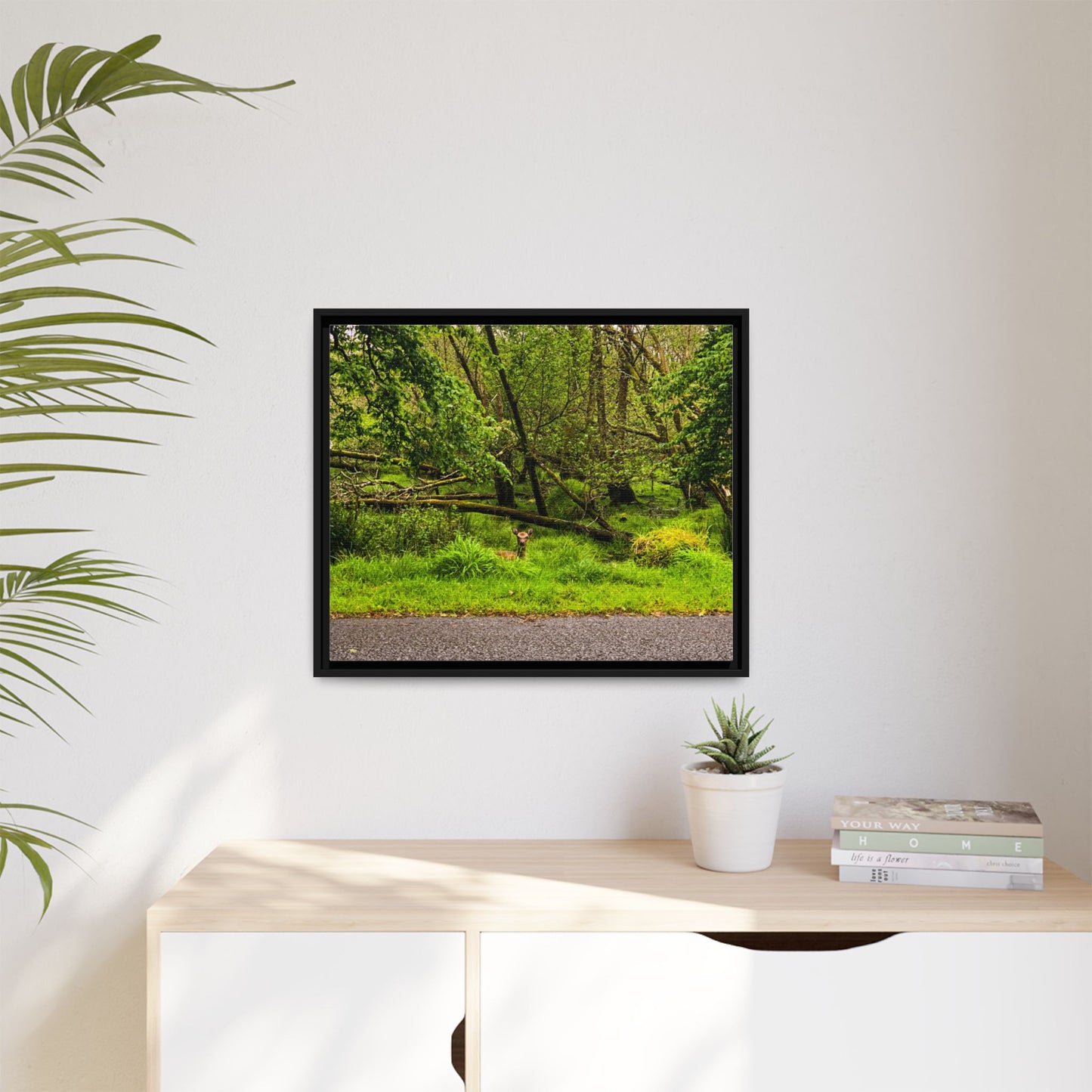 Deer in Ditch Matte Canvas, Framed (Multi-color)