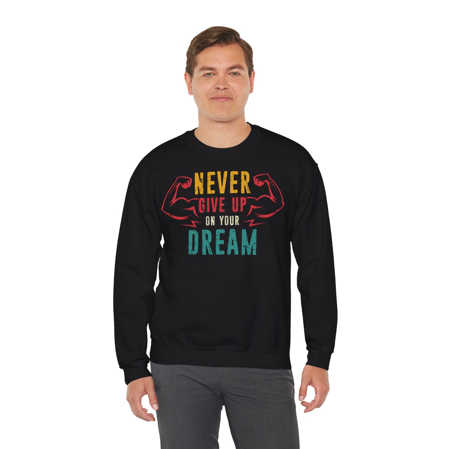 Motivational Unisex Heavy Blend™ Crewneck Sweatshirt - "Never Give Up on Your Dream" Regular