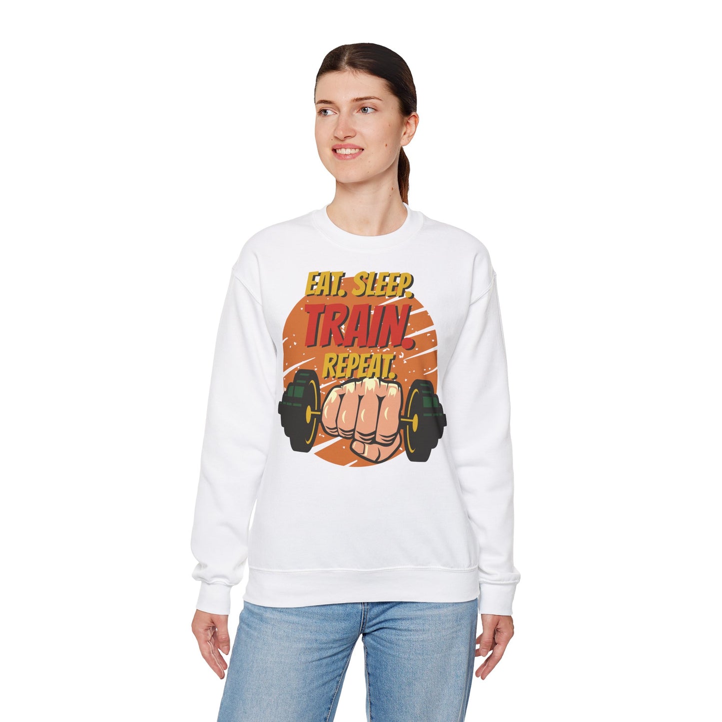 Fitness Enthusiast Crewneck Sweatshirt - 'Eat Sleep Train Repeat' Design