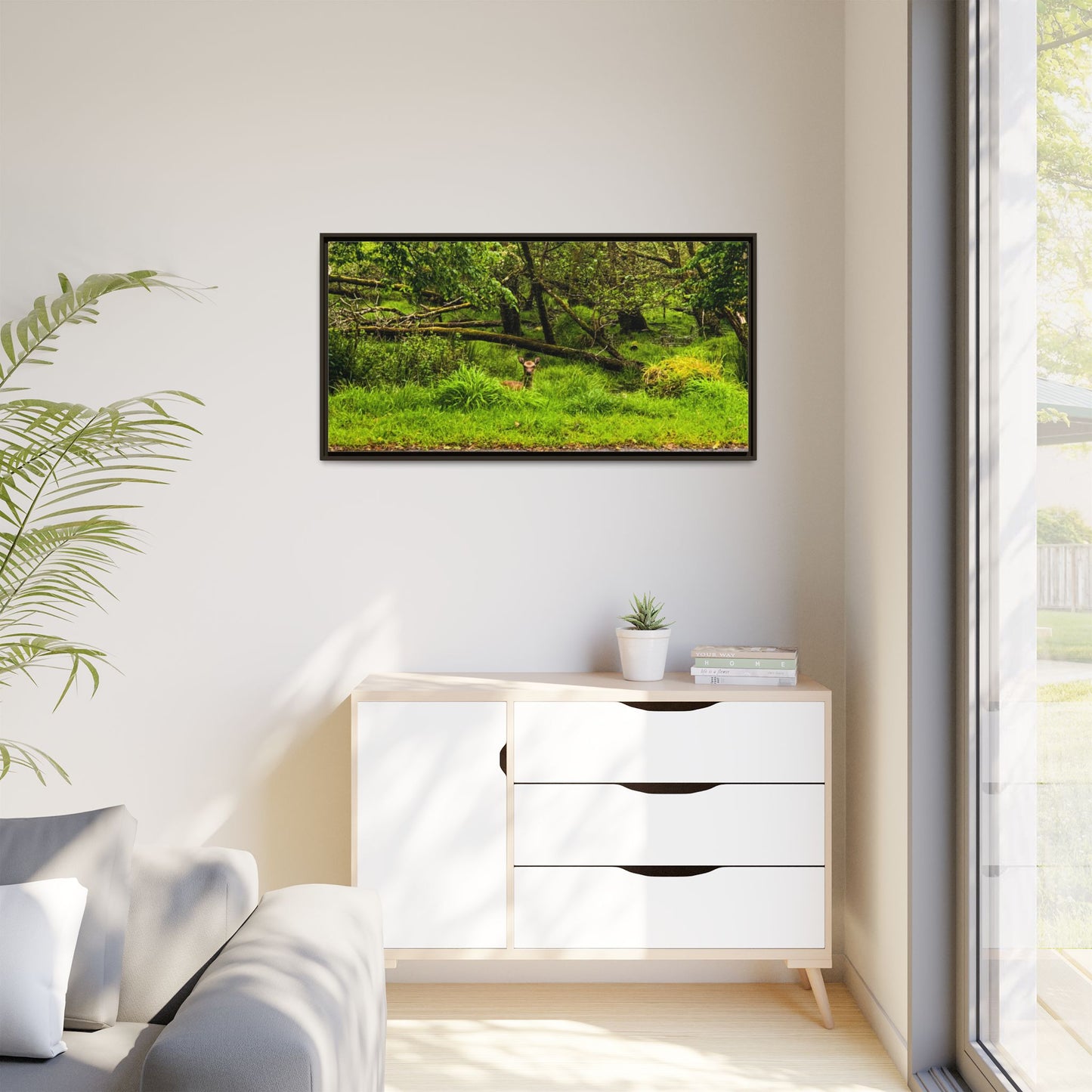 Deer in Ditch Matte Canvas, Framed (Multi-color)