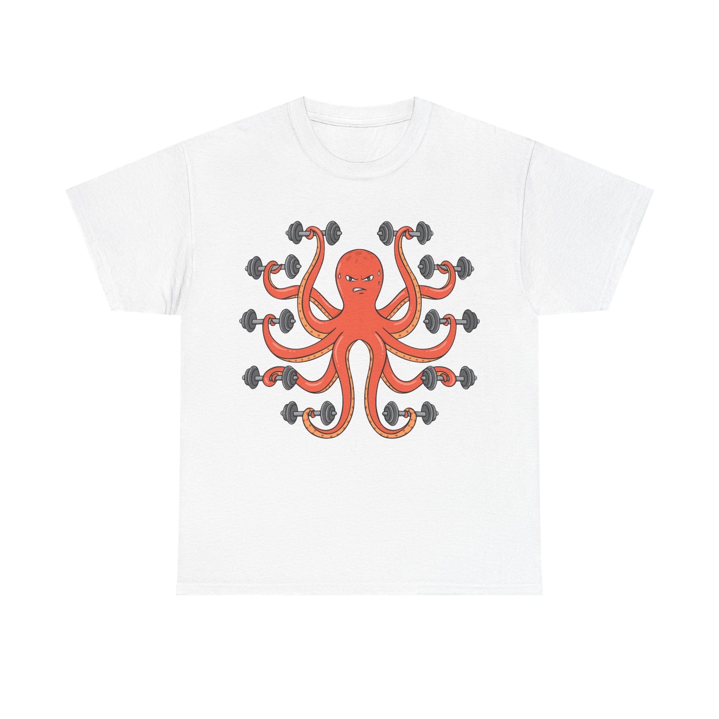 Muscle Octopus Unisex Heavy Cotton Tee - Fun Workout Shirt for Fitness Enthusiasts White